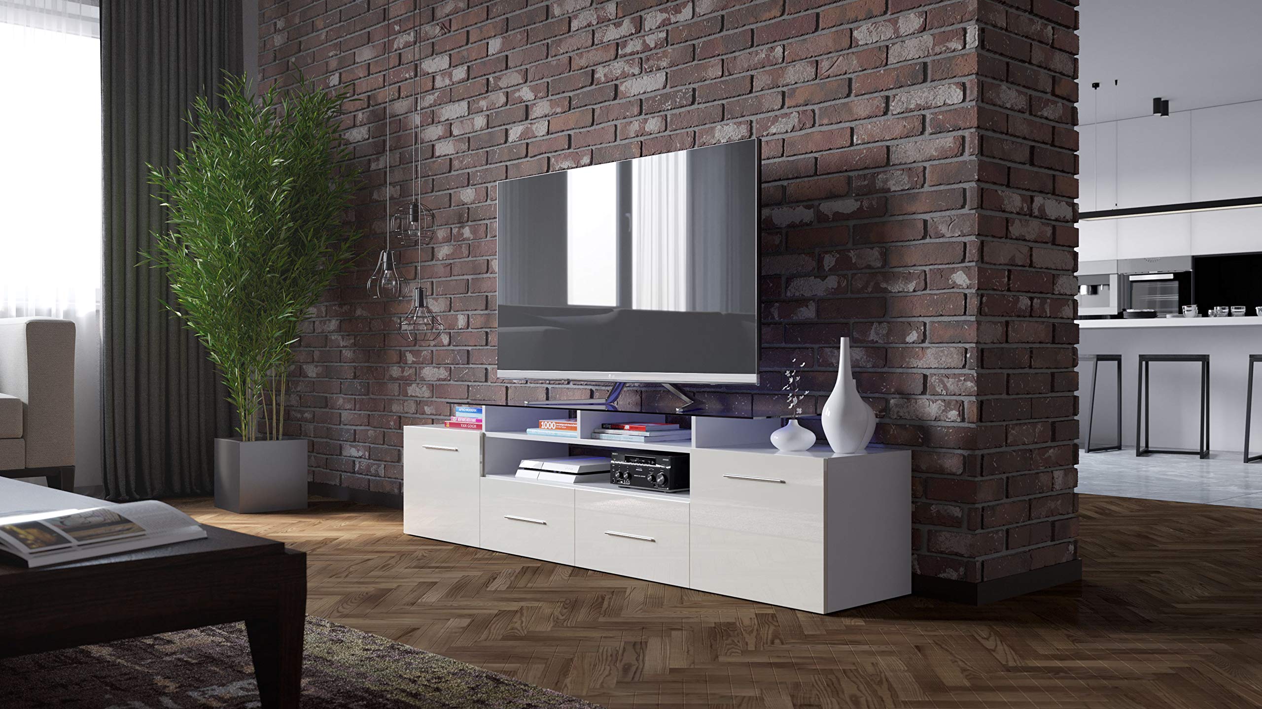 Dora TV Stand for Flat Screen TVs - White Entertainment Center with Storage Shelf | Perfect for Living Room, Bedroom & Home Theater Setup