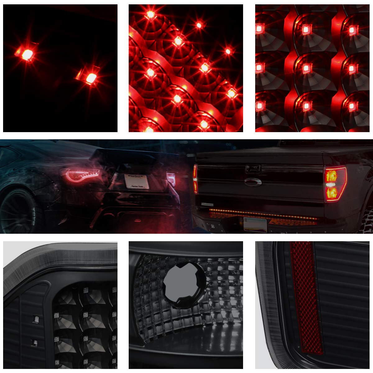 Dual LED C-Bar Tail Lights Brake Lamps Assembly for 09-14 Ford F-150 - Black Housing & Smoked Lens - Upgrade Your Truck's Style & Visibility for Night Driving & Off-Road Adventures