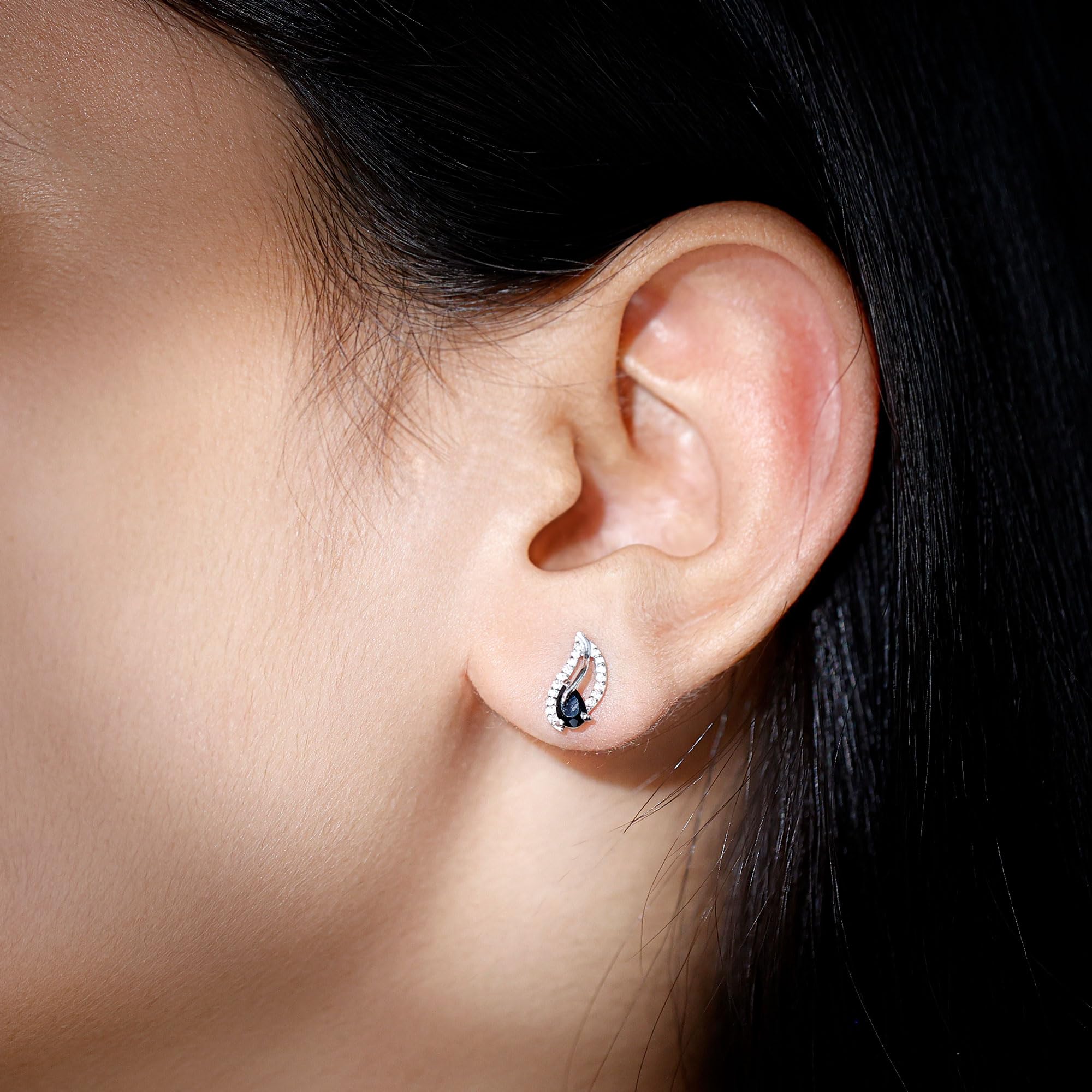 Natural Black Onyx Stud Earrings with Moissanite | AAA Quality Leaf Screw Back Earrings | Hypoallergenic Jewelry | Perfect Gift for Women, Birthday, Anniversary | Everyday Wear & Special Occasions