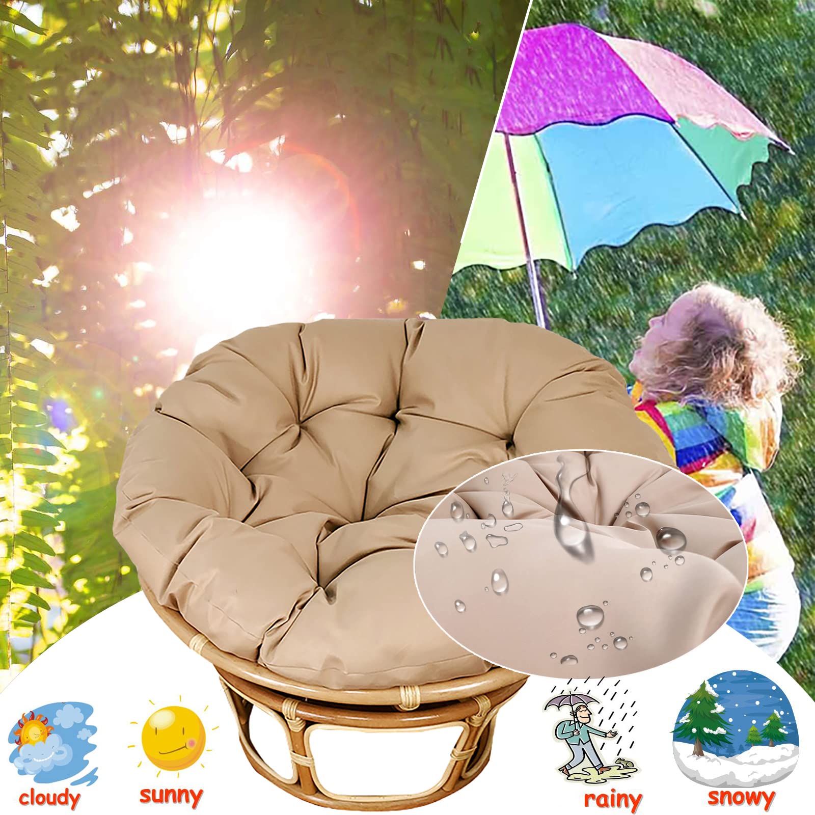 Premium Overstuffed Papasan Chair Cushion Only - 51.18x5.9in Round Thickened Cushion for Egg Rocking, Rattan Swivel & Hanging Chairs - Brown - Perfect for Living Room, Bedroom, Nursery or Outdoor Relaxation