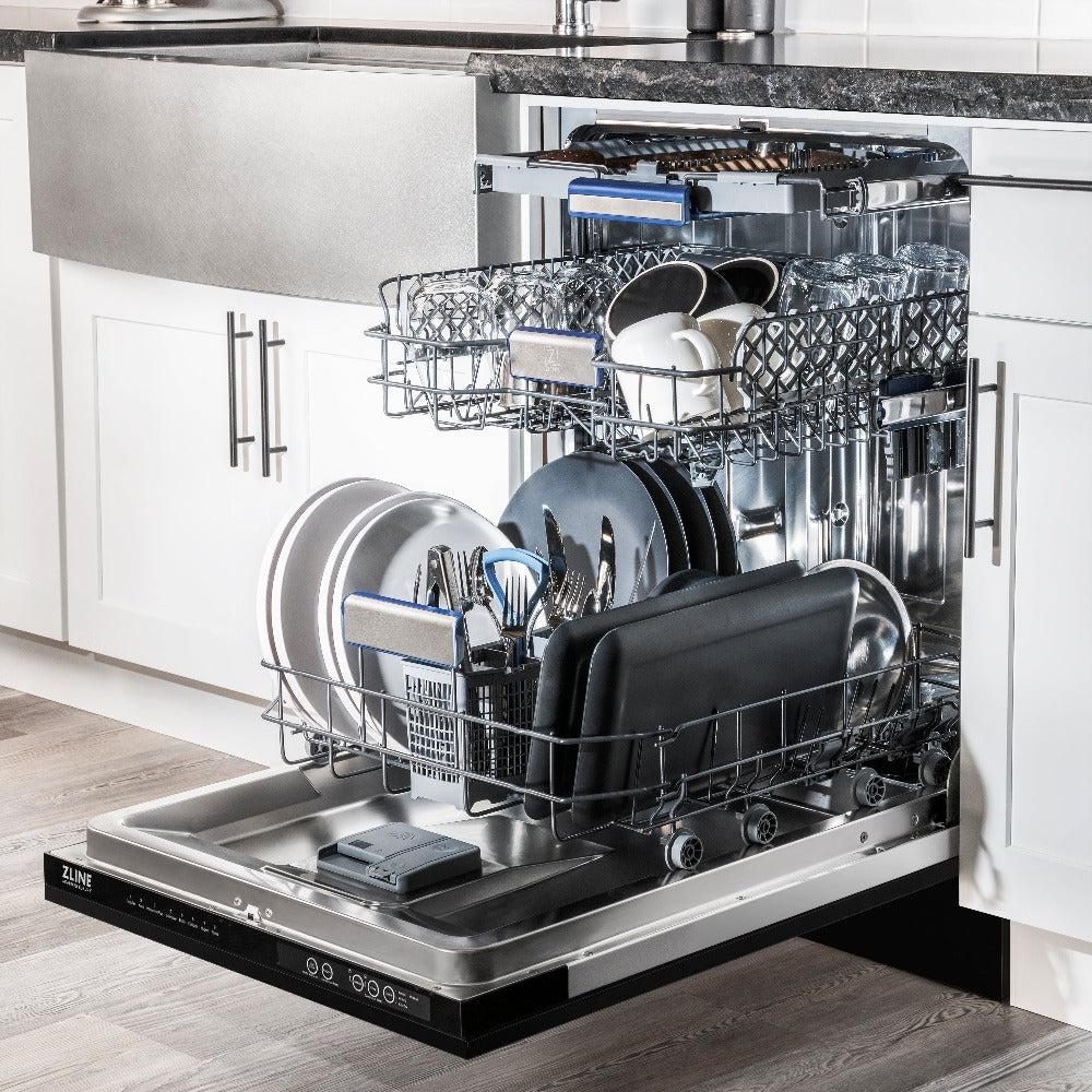 ZLINE Autograph Edition 24 Inch Black Stainless Steel Dishwasher with Champagne Bronze Handle - 3rd Rack & Top Control Panel - Ultra Quiet 51dBa - Perfect for Modern Kitchens & Open Concept Homes (Model DWVZ BS 24 CB)