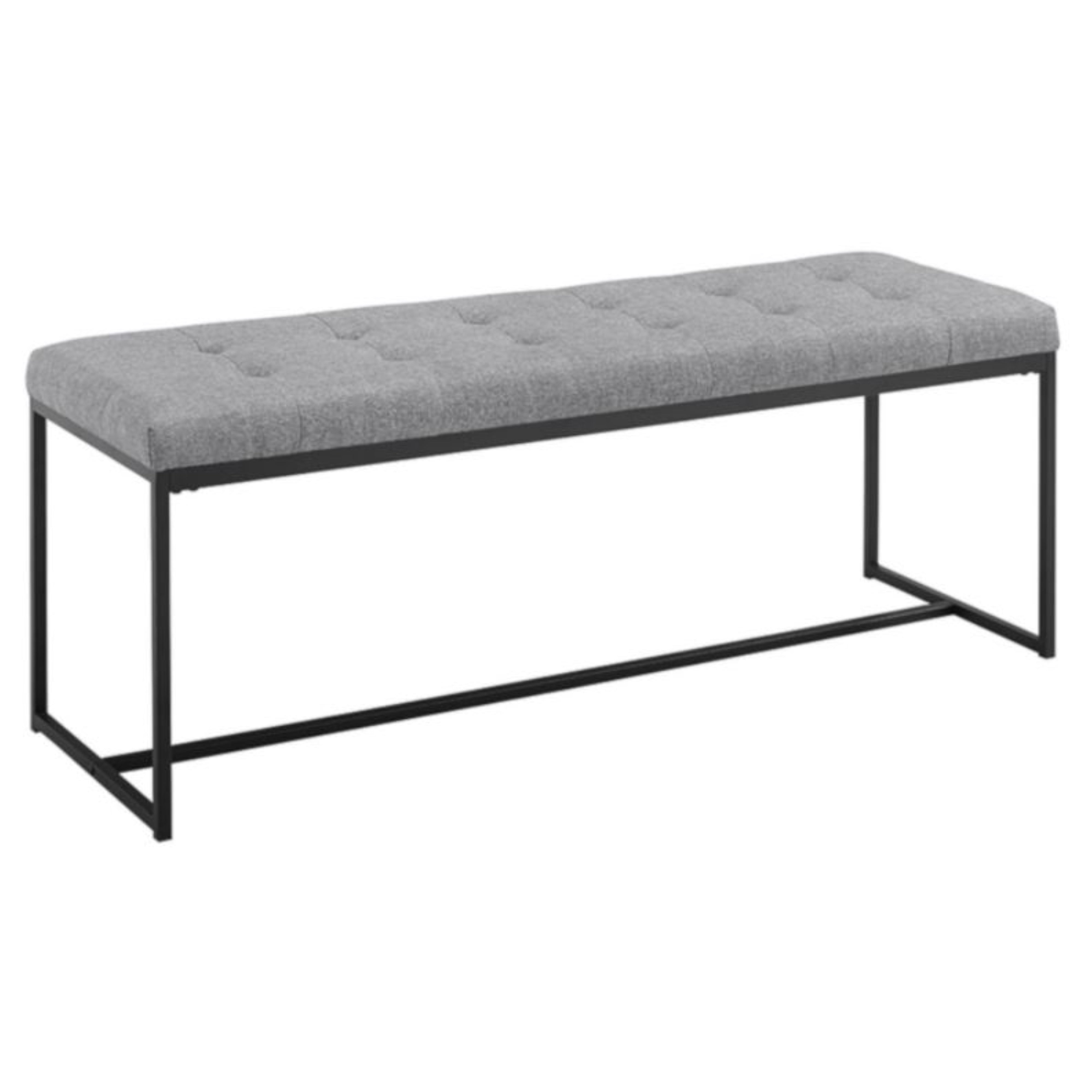 Woodstock™ Grey Fabric Relax Bench Seat with Black Metal Frame - Perfect for Living Room, Patio, or Entryway Seating