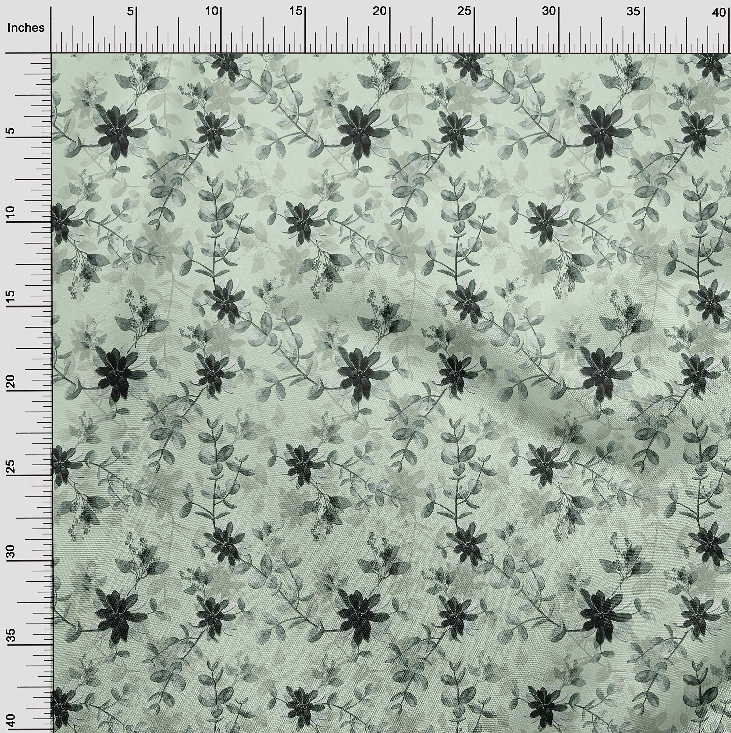 oneOone Cotton Cambric Mint Green Floral Printed Fabric by The Yard - 56 Inch Wide for DIY Clothing, Quilting & Home Decor Sewing Projects | Soft Breathable Material for Dresses, Curtains & Crafting