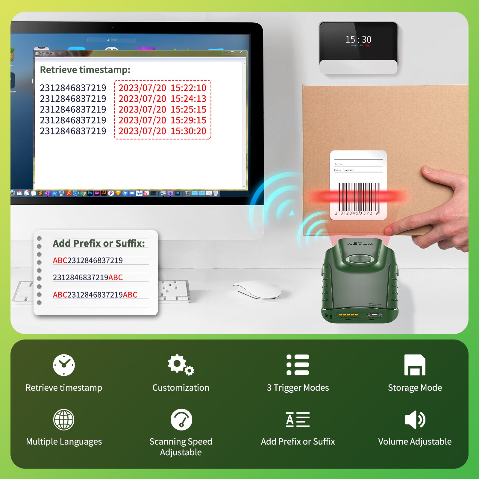 E740 1D Wireless Barcode Scanner - Fast & Accurate Bluetooth Barcode Reader for Retail, Warehouse & Inventory Management | Compatible with Android/iOS Devices