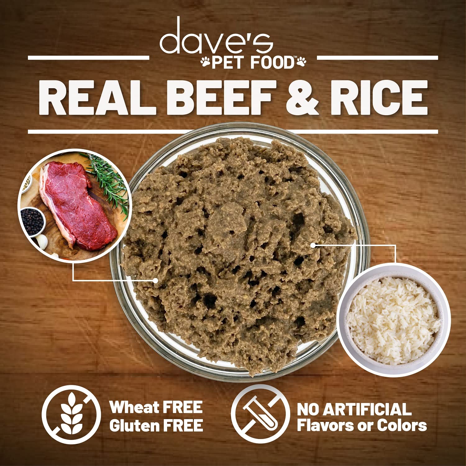 Dave's Pet Food Wet Dog Food - Beef & Rice Recipe, Made in USA, All-Natural, Gluten-Free Canned Dog Food Topper, 13.2 oz (12 Pack) - Perfect for Picky Eaters & Senior Dogs with Sensitive Stomachs