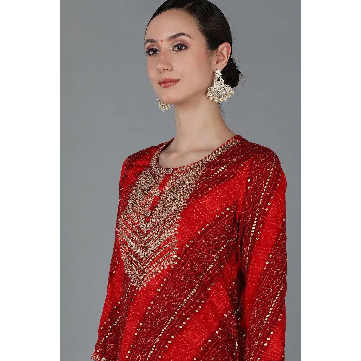 Stylish Red Viscose Rayon Geometric Print Straight Kurta for Women | Comfortable Ethnic Tunic Top | Perfect for Festivals, Parties & Casual Wear