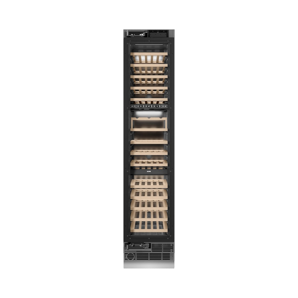 ZLINE Autograph Edition 18-Inch 9.0 cu. ft Triple Zone 68 Bottle Built-In Wine Cooler with Polished Gold Accents - Left Hinge Column Design for Home Bars, Restaurants & Wine Cellars (RBCWVLZ 18 G)