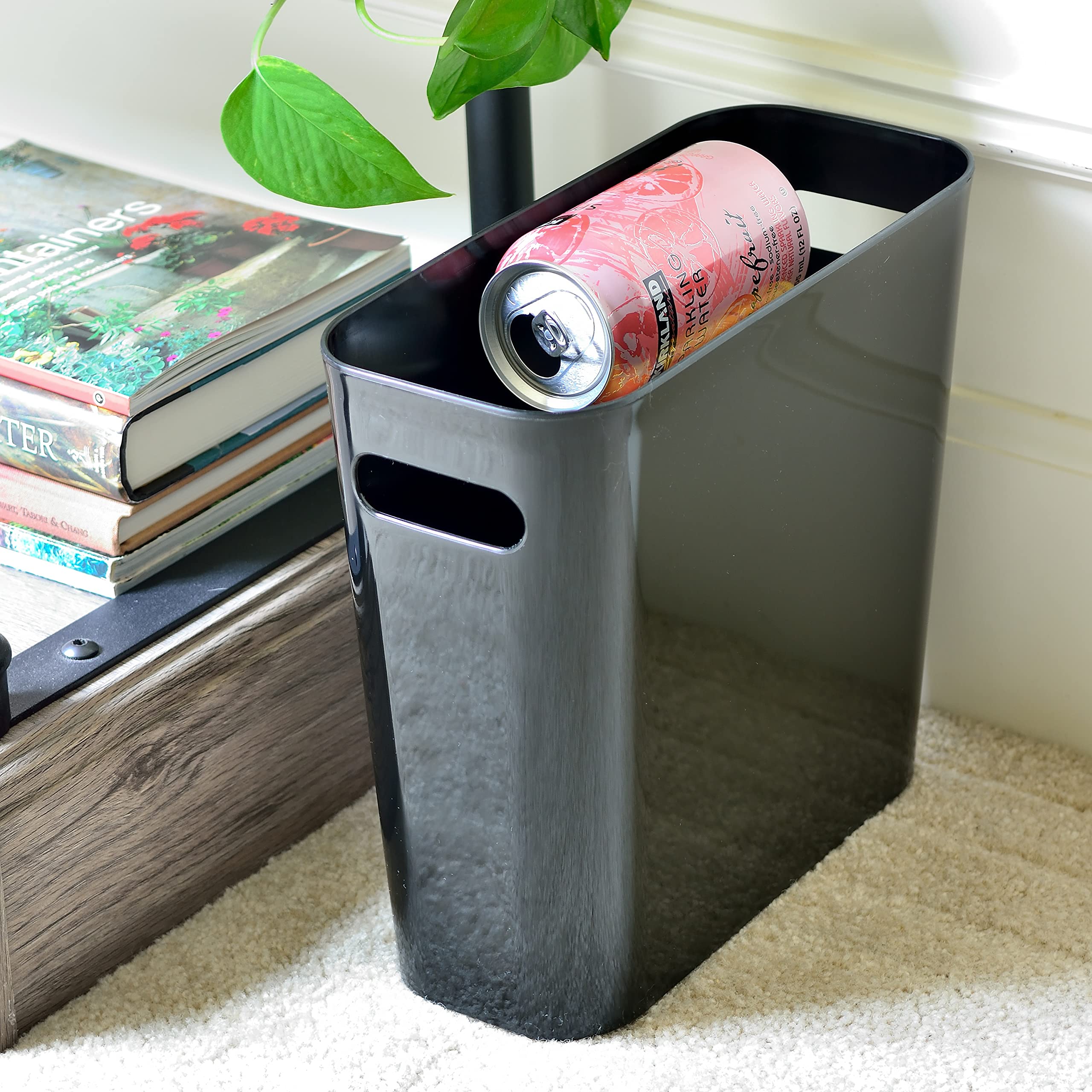 Youngever 1.5 Gallon Slim Plastic Trash Can with Handles - Small Wastebasket for Home, Office, Kitchen, Bathroom & Living Room - Space-Saving Garbage Bin (2-Pack, Black) | Perfect for Small Spaces, Dorm Rooms & Under Desk Use