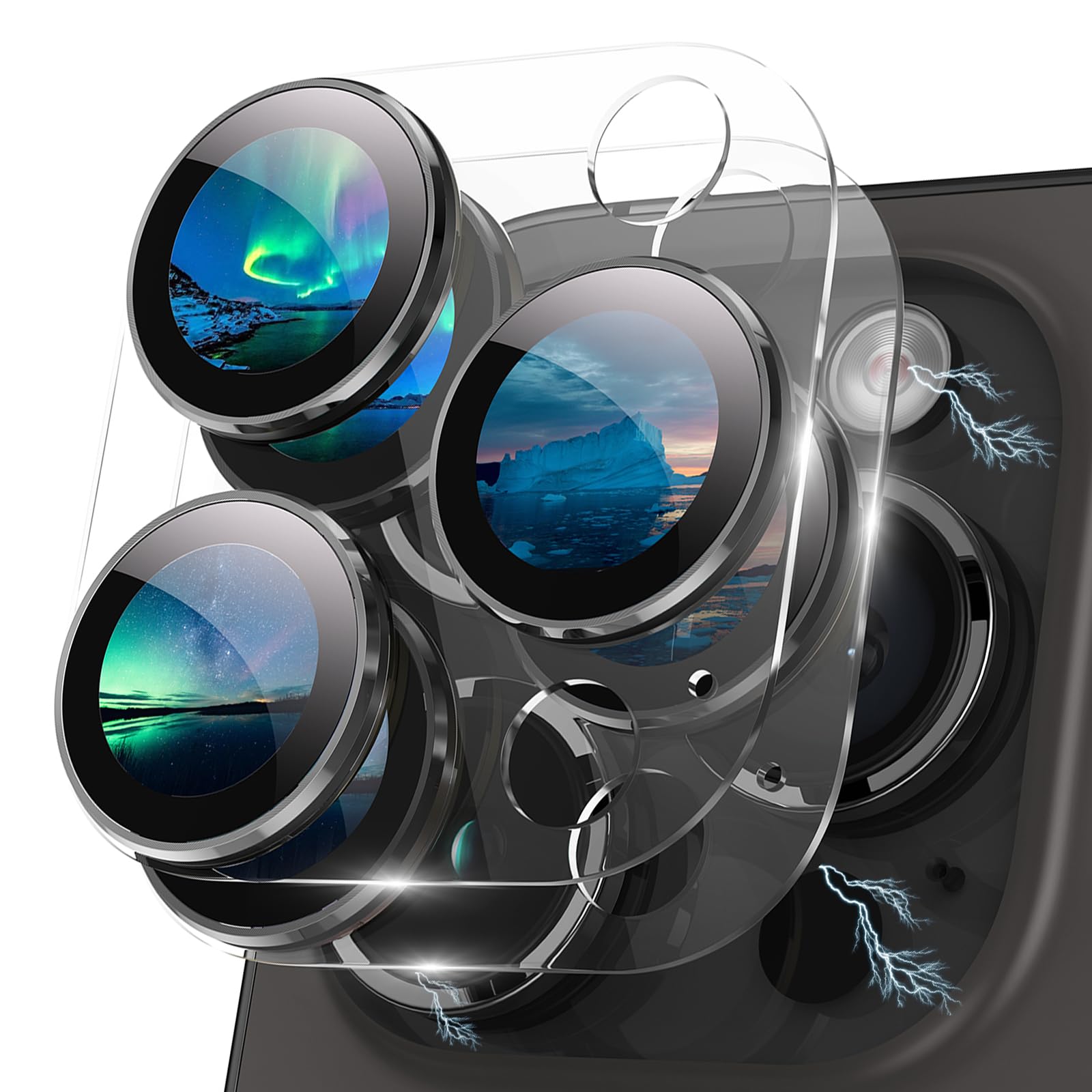Premium 9H Tempered Glass Camera Lens Protector for iPhone 14 Pro/Pro Max & iPhone 16 Pro/Pro Max - Full Coverage HD Clear Acrylic (Black+Black) - Enhanced Night Photography Protection for Travel & Outdoor Adventures