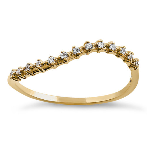 14K Yellow Gold Wave Accent Round Clear Cubic Zirconia Ring for Women - Elegant CZ Engagement, Wedding, Anniversary Jewelry Gift for Her