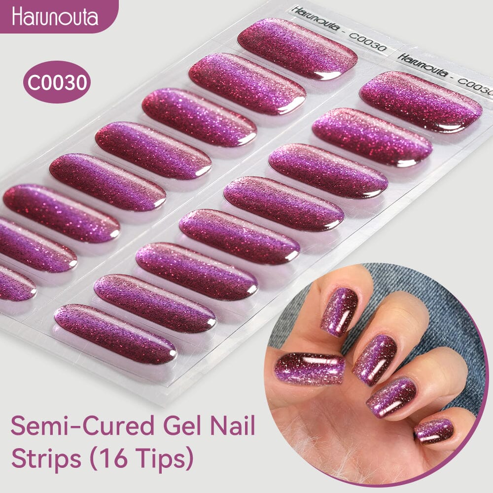 16 Tips Semi Cured Gel Nail Strips - Long Lasting DIY Nail Art Kit for Home Manicure | Perfect for Parties, Weddings & Special Occasions