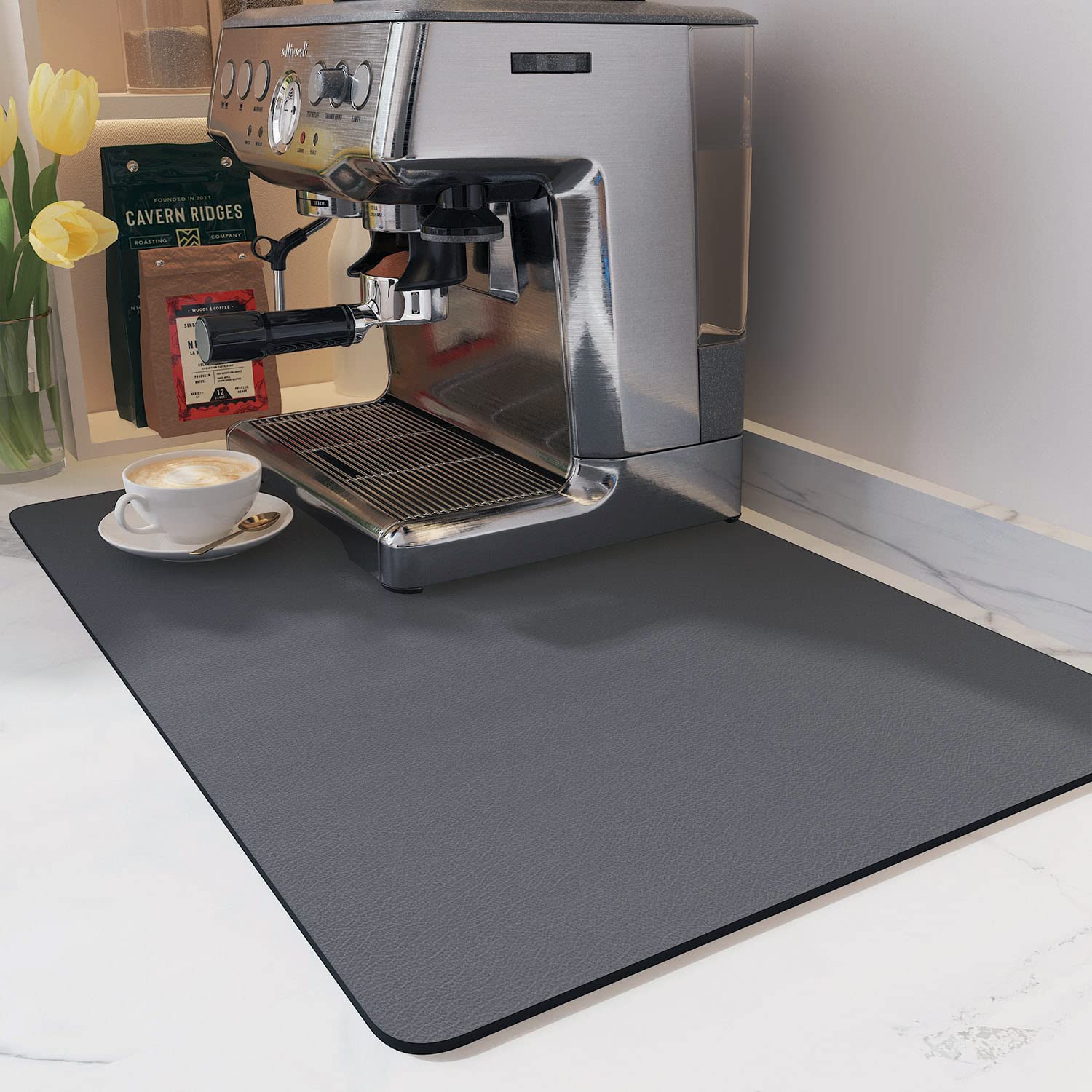 Premium Coffee Bar Mat - Non-Slip Rubber Backing Drying Mat for Coffee Makers & Espresso Machines - Absorbent, No Water Marks - Perfect for Coffee Stations, Kitchen Countertops & Home Bar Setups
