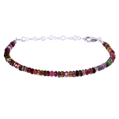 Precious-GEMS Multi Tourmaline Gemstone Bracelet - Adjustable October Birthstone Jewelry for Women - Rainbow Tourmaline Bracelet for Everyday Wear & Special Occasions