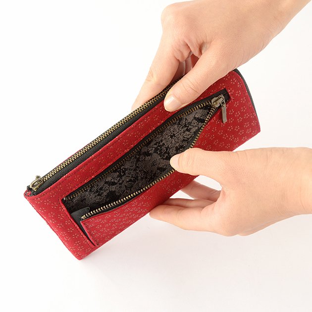 Premium Japanese Deerskin Leather Zip Long Wallet with Urushi Lacquer - Cherry Blossom Red, Handmade in Japan | Luxury Bifold Wallet for Men & Women, Perfect for Travel, Business & Everyday Use