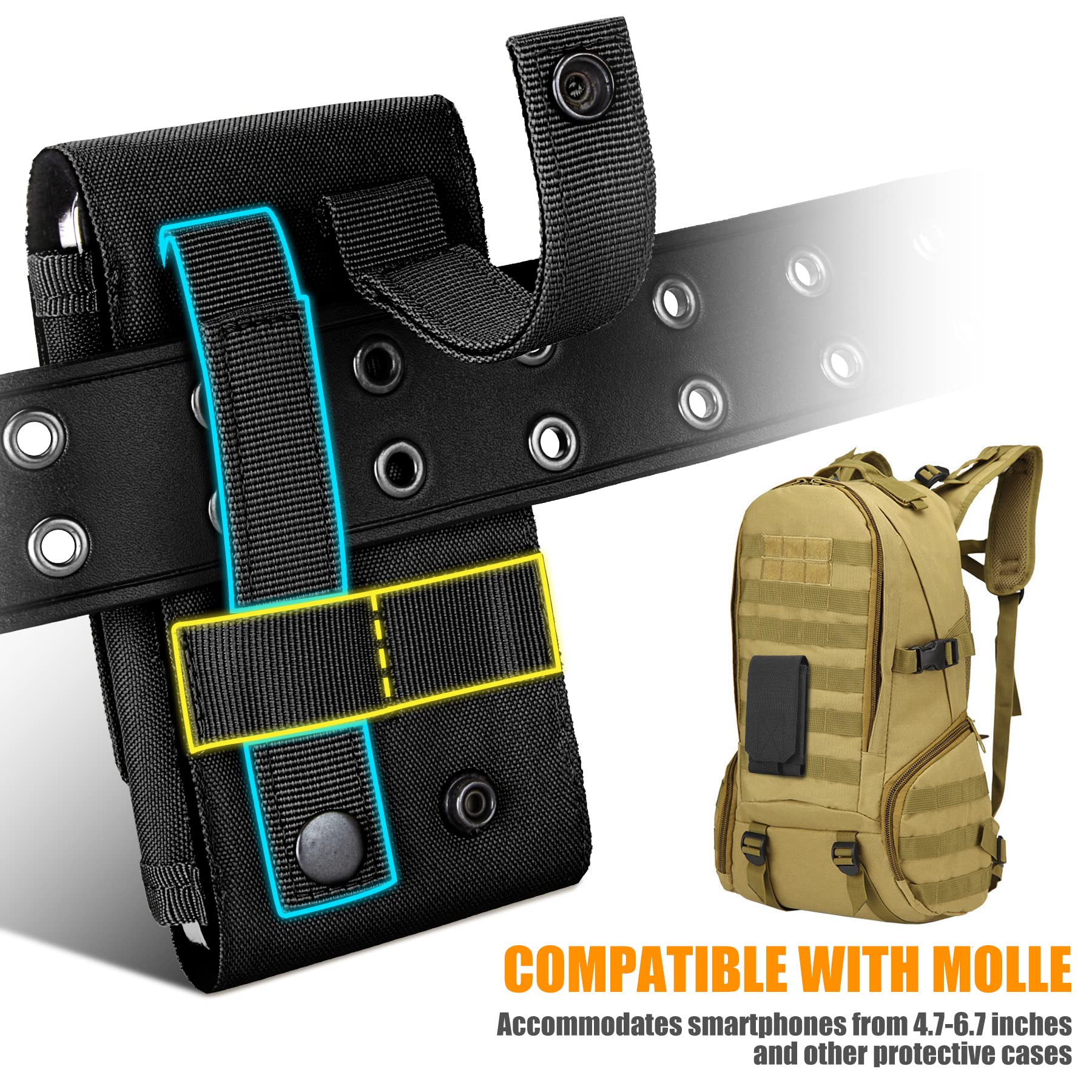 IronSeals 2 Pack Tactical Molle Phone Holster Pouch - Universal Belt Waist Bag for iPhone 16 Pro Max/16 Pro/15 Pro Max/14 Pro Max/14 Pro/13 Pro Max/12 Pro Max & Samsung S24/S23/S22/S21 (Size L) - Perfect for Outdoor Activities, Hiking, Camping and Tactical Gear