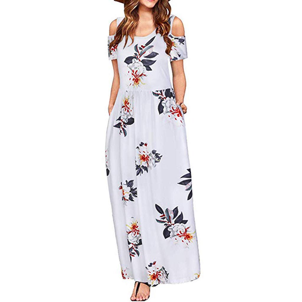 Elegant Long Sleeve Maxi Dress for Women - Cold Shoulder Summer Casual Dress with Pockets | Perfect for Beach, Vacation & Evening Wear