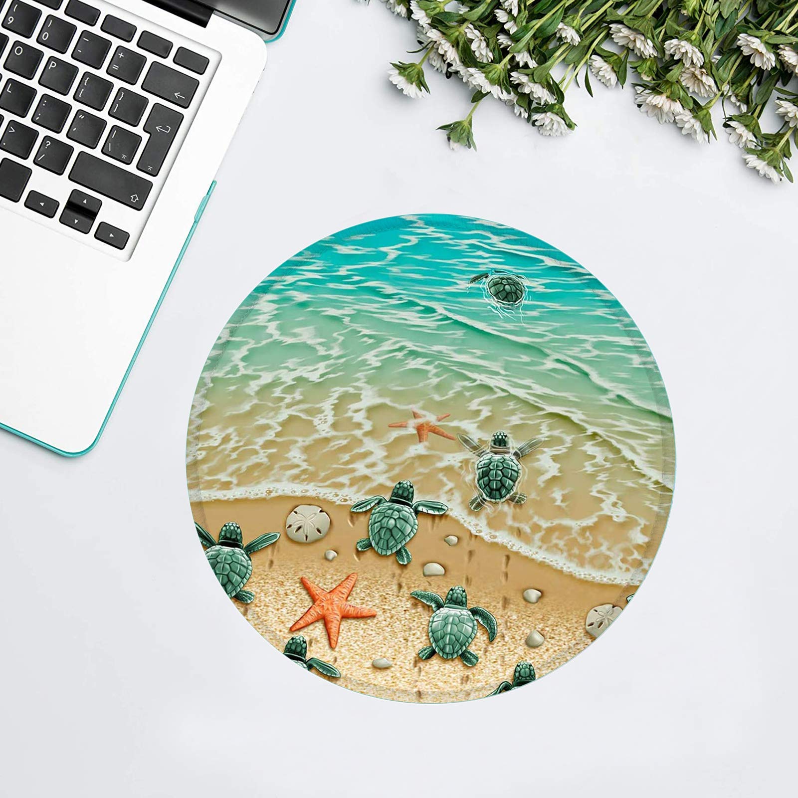Premium Non-Slip Rubber Base Mouse Pad with Stitched Edge - 7.87x7.87 Inch Round Gaming & Office Mousepad - Waterproof Turtle Design for PC, Laptop & Computer Workstation - Perfect for Home, Office & Gaming Setup
