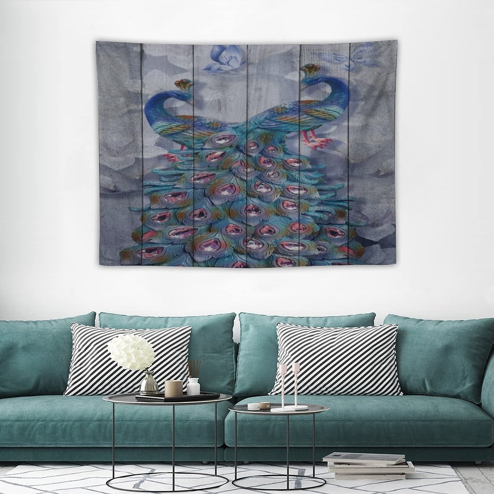 AtFlowerey Green Feather Animal Wall Hanging Tapestry - Soft Polyester Bedroom Decor for Women & Teens - Perfect for Bedroom, Living Room Wall Art & Bohemian Tablecloth