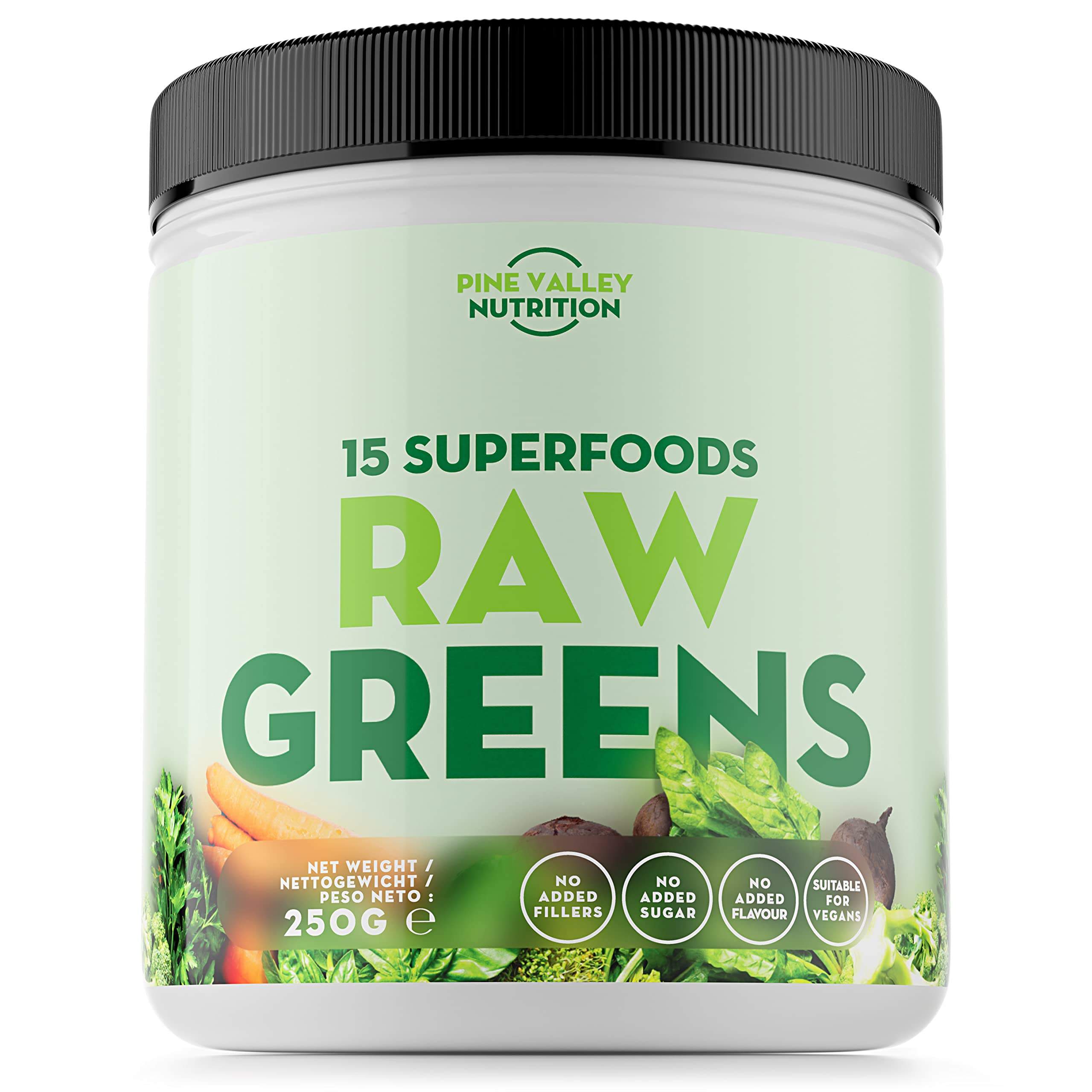 Organic Super Greens Powder - 15 Premium Superfoods & Vegetables Blend with Spirulina, Green Tea, Ginger Root & Pea Protein | Vegan, Gluten-Free, Non-GMO | 50 Servings (250g) for Smoothies, Juices & Daily Nutrition Boost