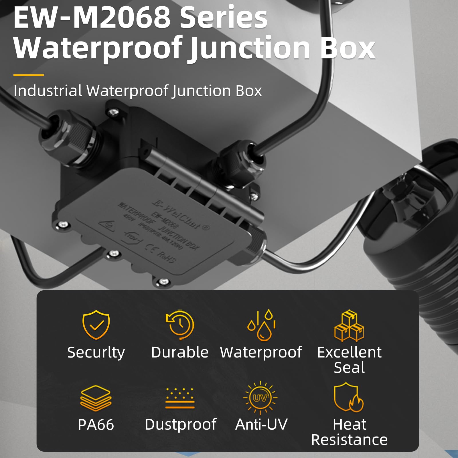 **IP68 Waterproof Junction Box - Outdoor Electrical Power Box for Extension Cords, Rapid Maintenance & Splice Protection - Ideal for Garden, Patio & Industrial Use**