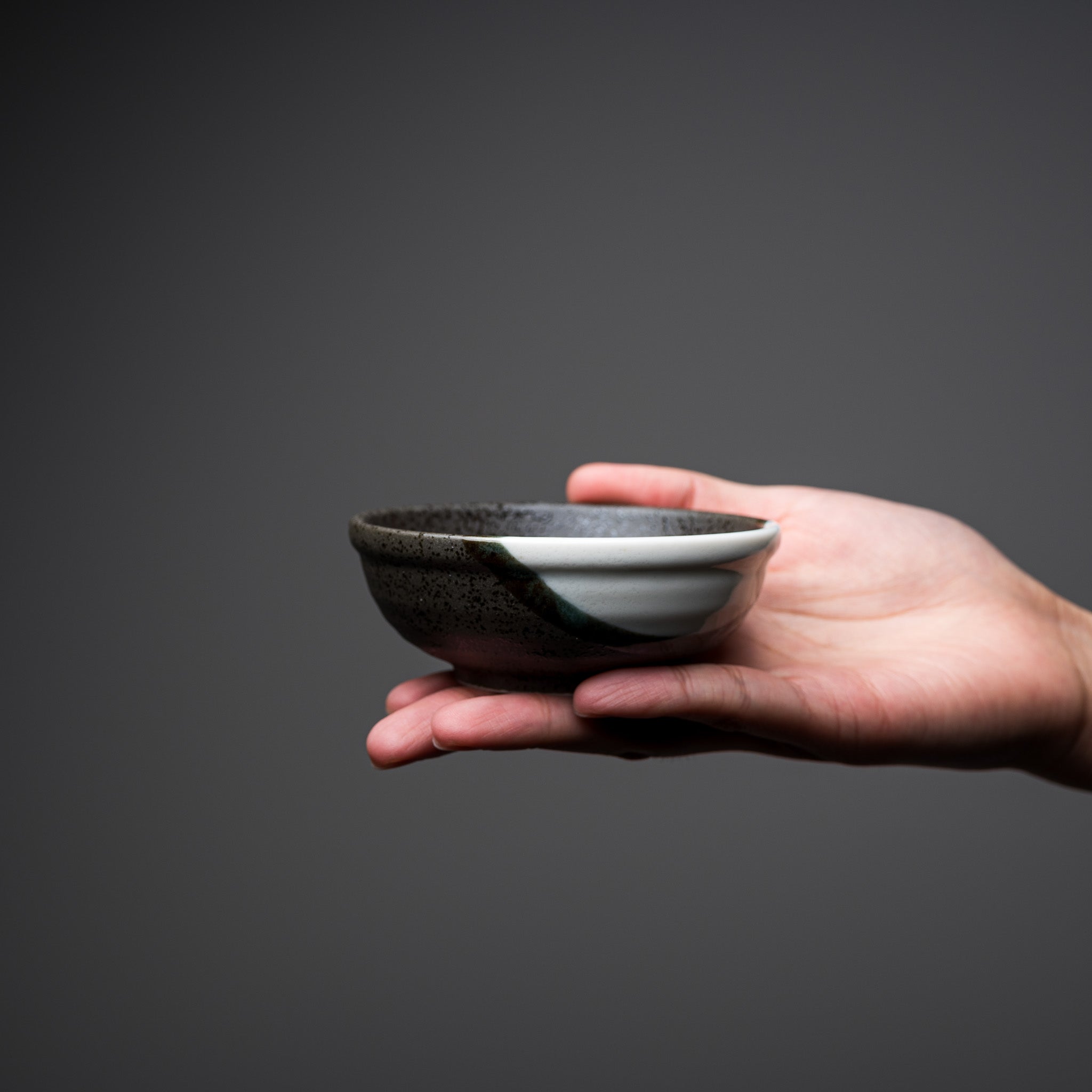 Handcrafted Mino Ware Black and White Side Dish Bowl - 9cm Ceramic Japanese Rice Bowl for Sushi, Soy Sauce, and Small Appetizers | Authentic Japanese Dining Experience
