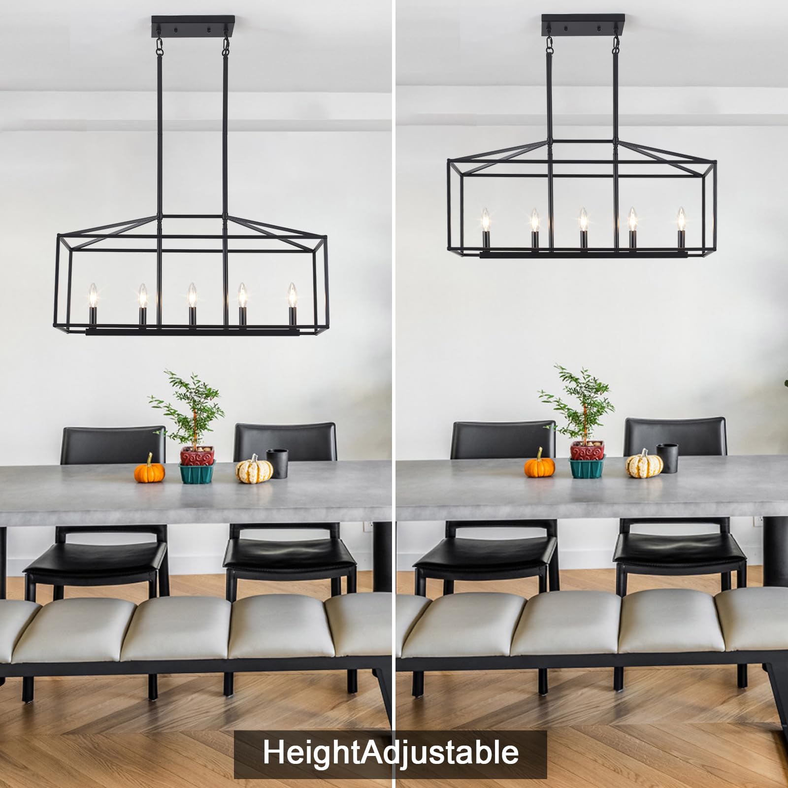 ALISADABOY Modern Black Rectangle Chandelier - 5-Light Linear Pendant Lighting for Farmhouse Dining Room, Rustic Kitchen Island & Living Room | Perfect Over Dining Table & Kitchen Counter