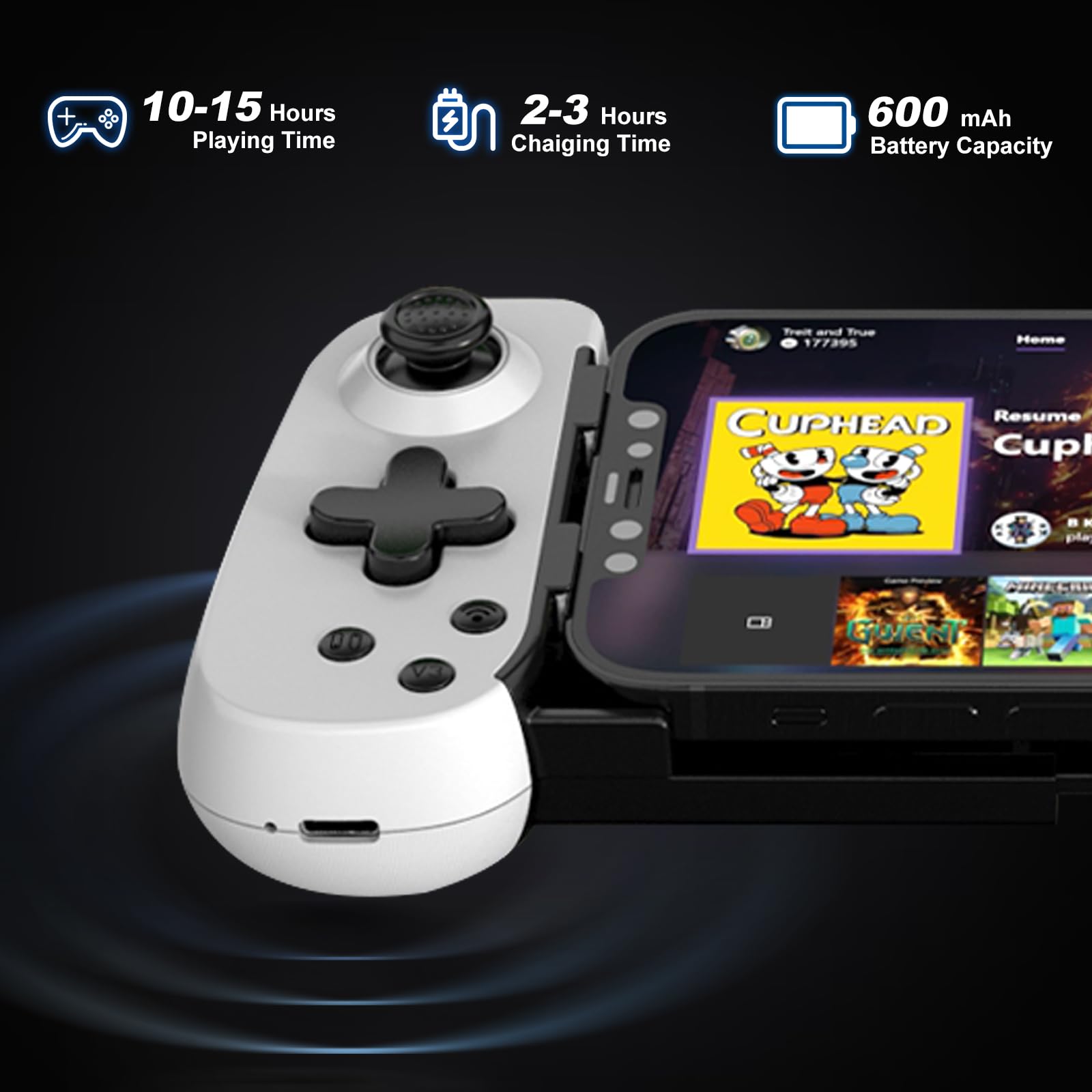 Wireless Gamepad for iPhone, Android, PC - Turbo, Gyro, Dual Motors (White) - Perfect for Cloud Gaming & PS5/Xbox Streaming
