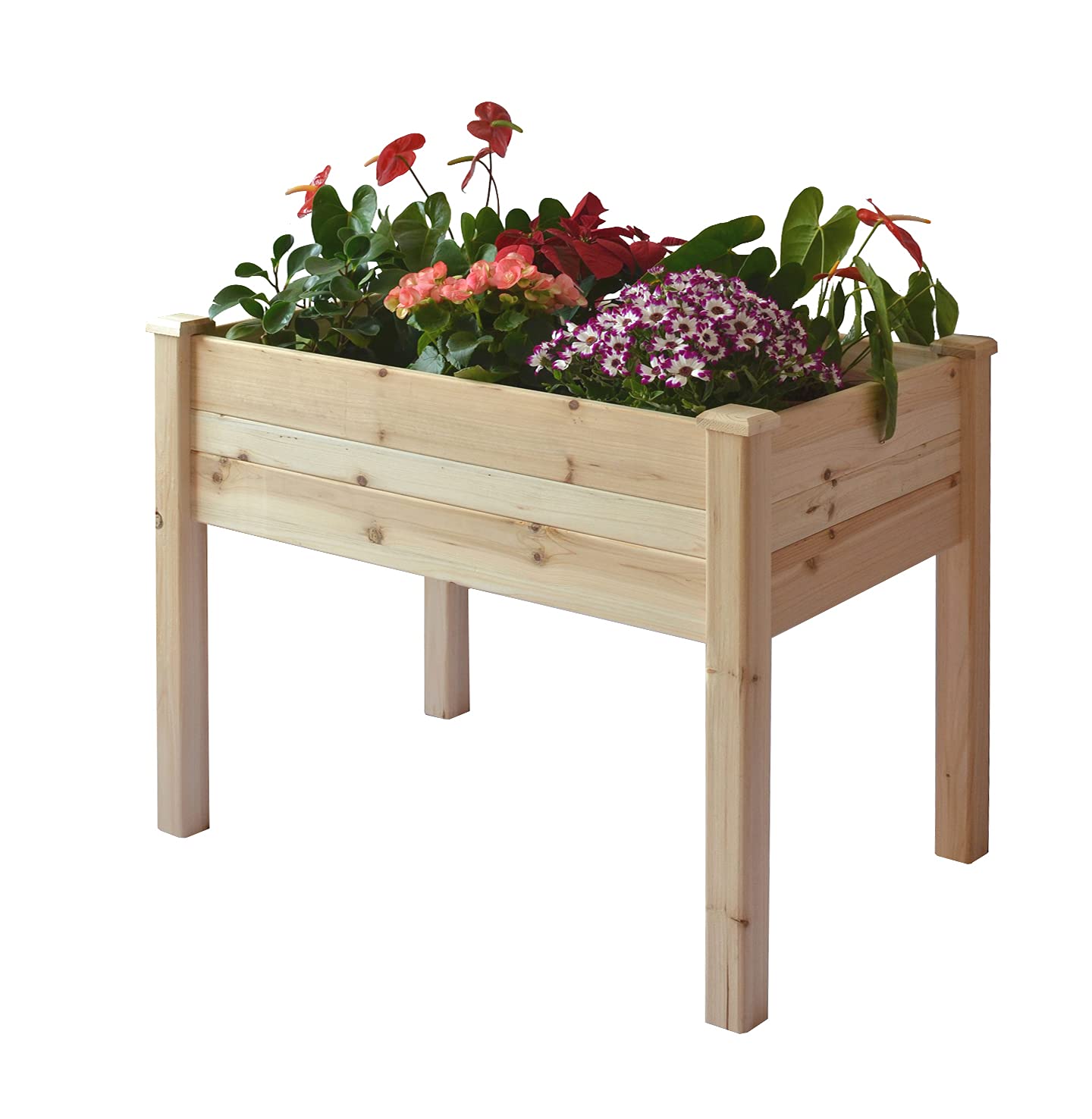 Master Gardner 097 Small Wooden Garden Table Planter - Natural Brown Outdoor Planter Box for Flowers, Herbs & Succulents - Perfect for Patio, Deck, Balcony & Garden Decor