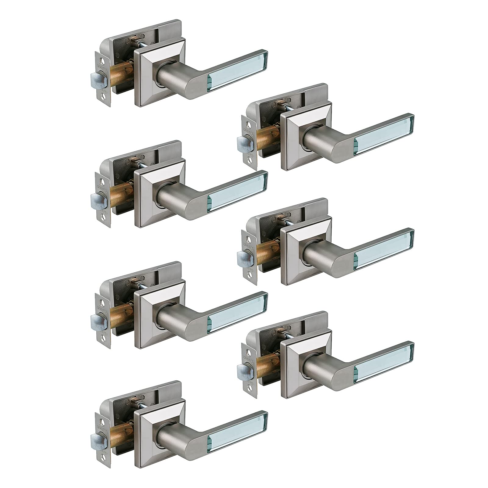 Heavy Duty Hall/Closet Door Lock with Glass Crystal Knob & Brushed Nickel Finish - Secure Passage Door Lever for Bedrooms, Bathrooms & Interior Doors