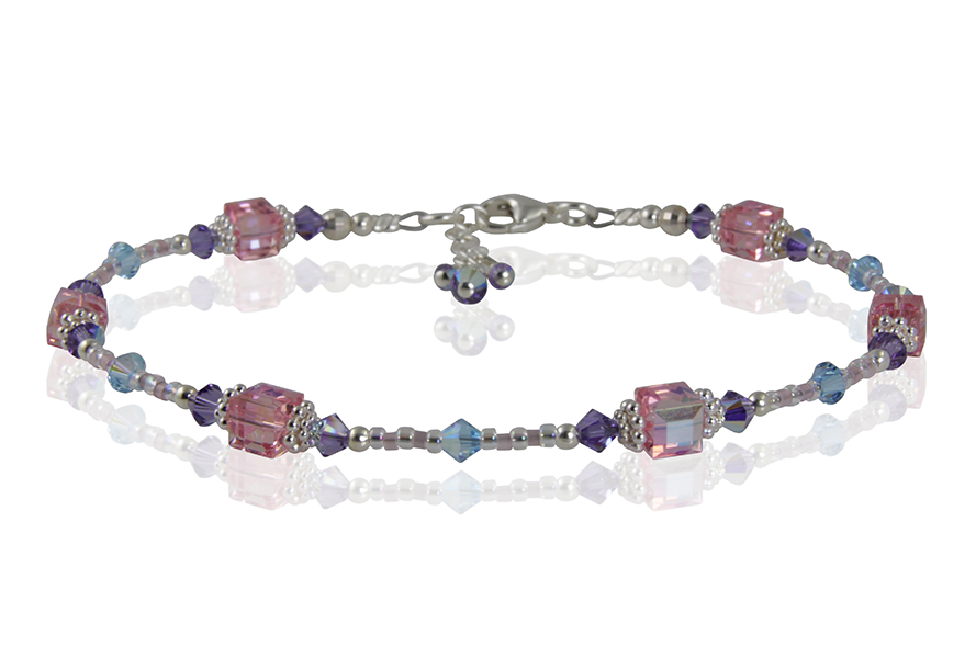 Tanzanite Rose Cube Crystal Anklet - Elegant Adjustable Ankle Bracelet for Women, Perfect for Beach, Party & Boho Fashion