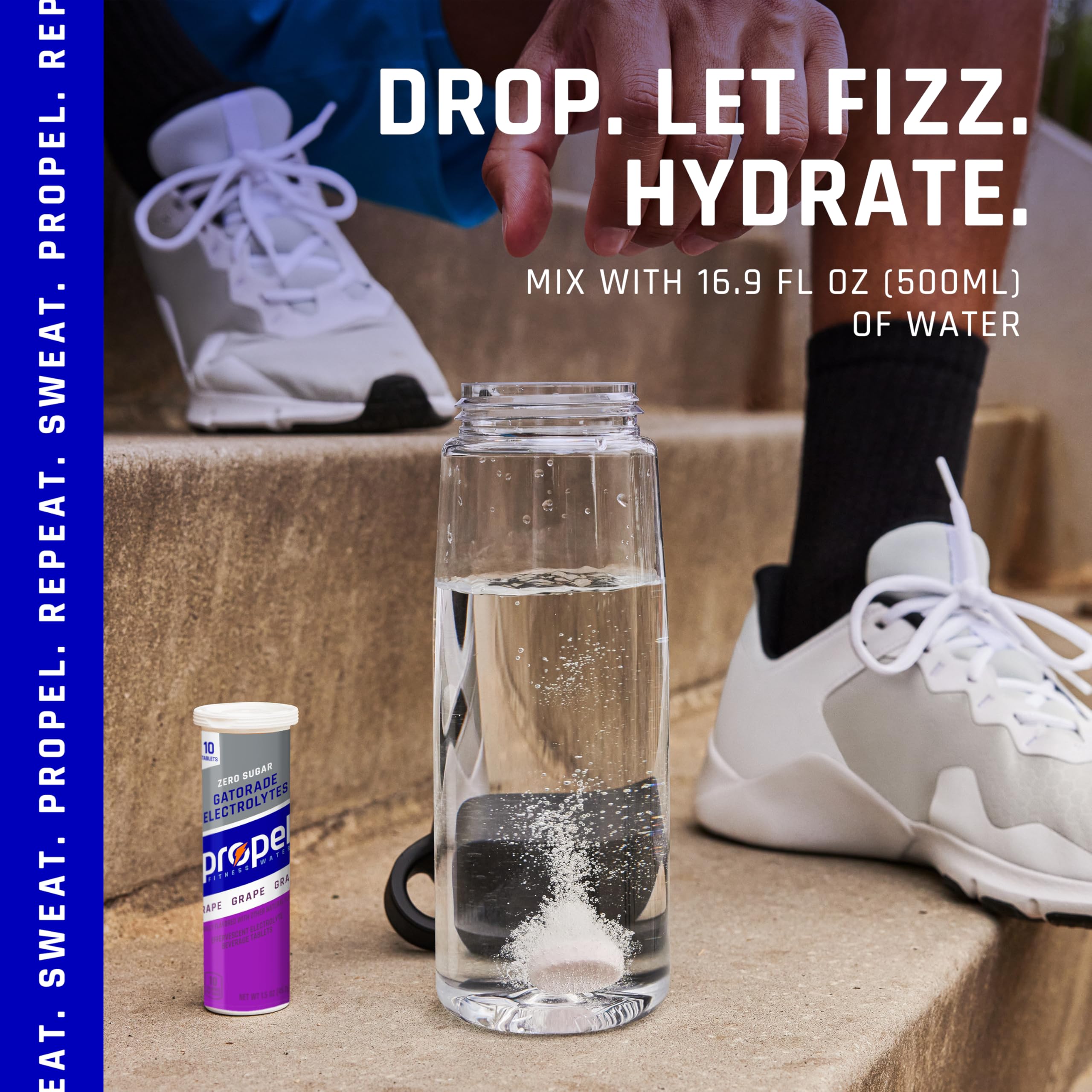 Propel Fitness Water Tablets - Grape Flavor, 10 Count Tube (Pack of 8) | Electrolyte Hydration for Workouts, Running & Active Lifestyle | Ideal for Gym, Hiking & Sports Recovery