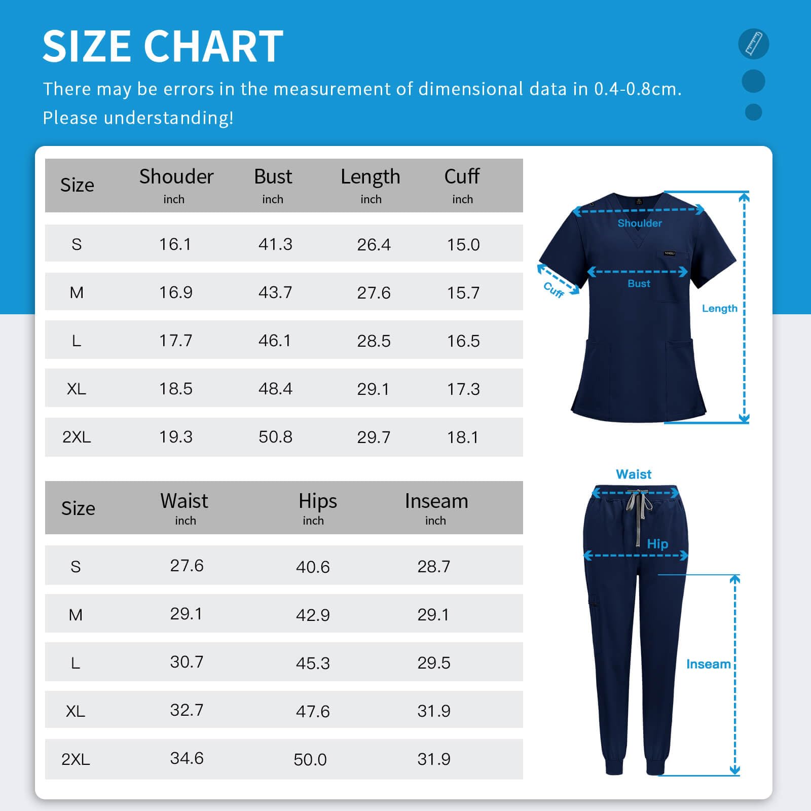 VIAOLI Women's Classic V-Neck Scrub Top & Yoga Jogger Pants Set - Comfortable Medical Nursing Uniform for Healthcare Professionals - Perfect for Hospitals, Clinics and Long Shifts