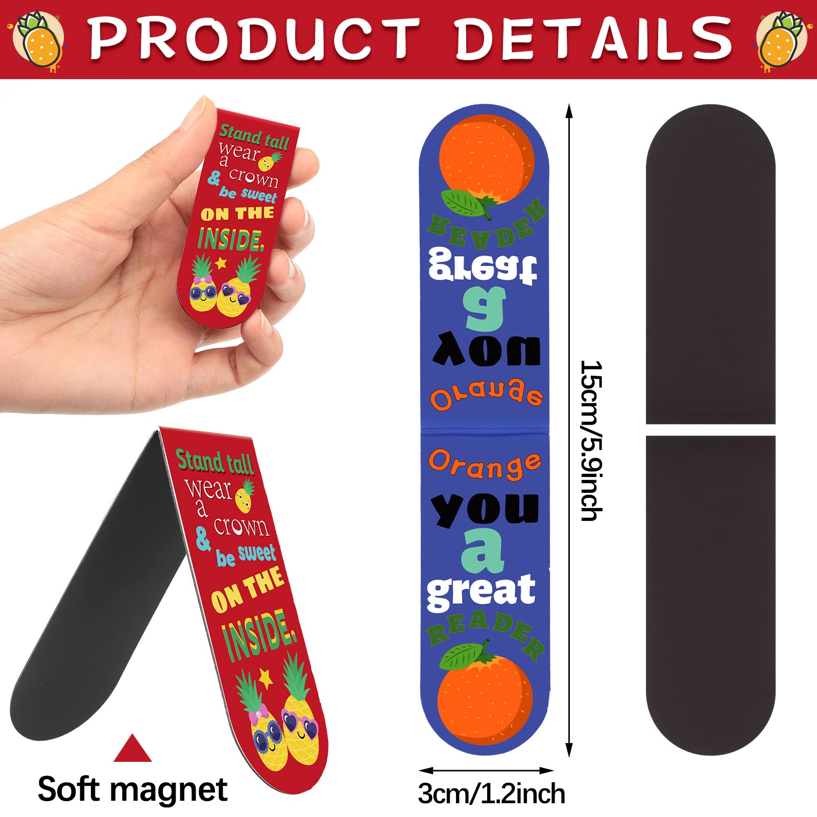 48 Pack Scented Magnetic Bookmarks - Scratch and Sniff Fruit Food Bookmarks for Kids, Students, Teens & Teachers - Fun Page Markers with Inspirational Sayings (Fruit Flavor) - Perfect for Reading, Gifts, School Supplies & Book Lovers