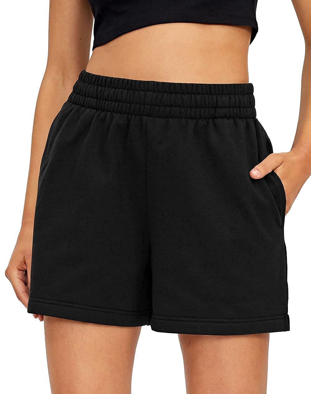 Auriviz Women's Casual High Waist Drawstring Sweat Shorts with Pockets - Elastic Waistband for Running, Workout, Yoga & Lounge Wear