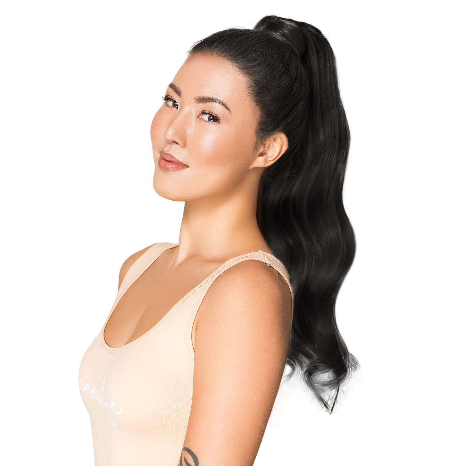 WENNALIFE 22 Inch Jet Black Clip-in Ponytail Hair Extension - 90g Remy Human Hair for Thick & Natural Look | Perfect for Parties, Weddings & Daily Styling