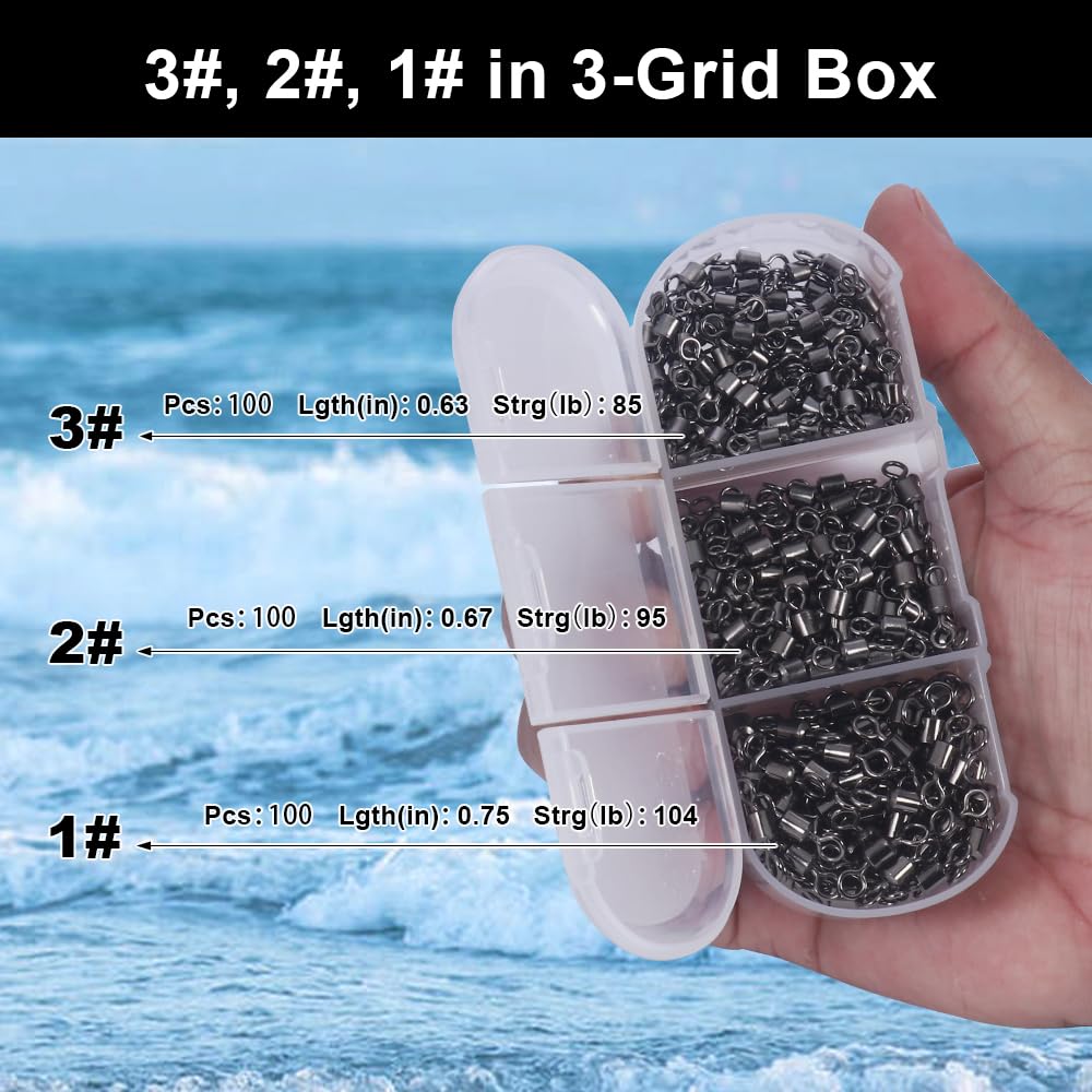 High Strength Rolling Barrel Fishing Swivels - Black Nickel Saltwater & Freshwater Fishing Tackle (20Lb to 350Lb) - Perfect for Deep Sea, Lake, and River Fishing