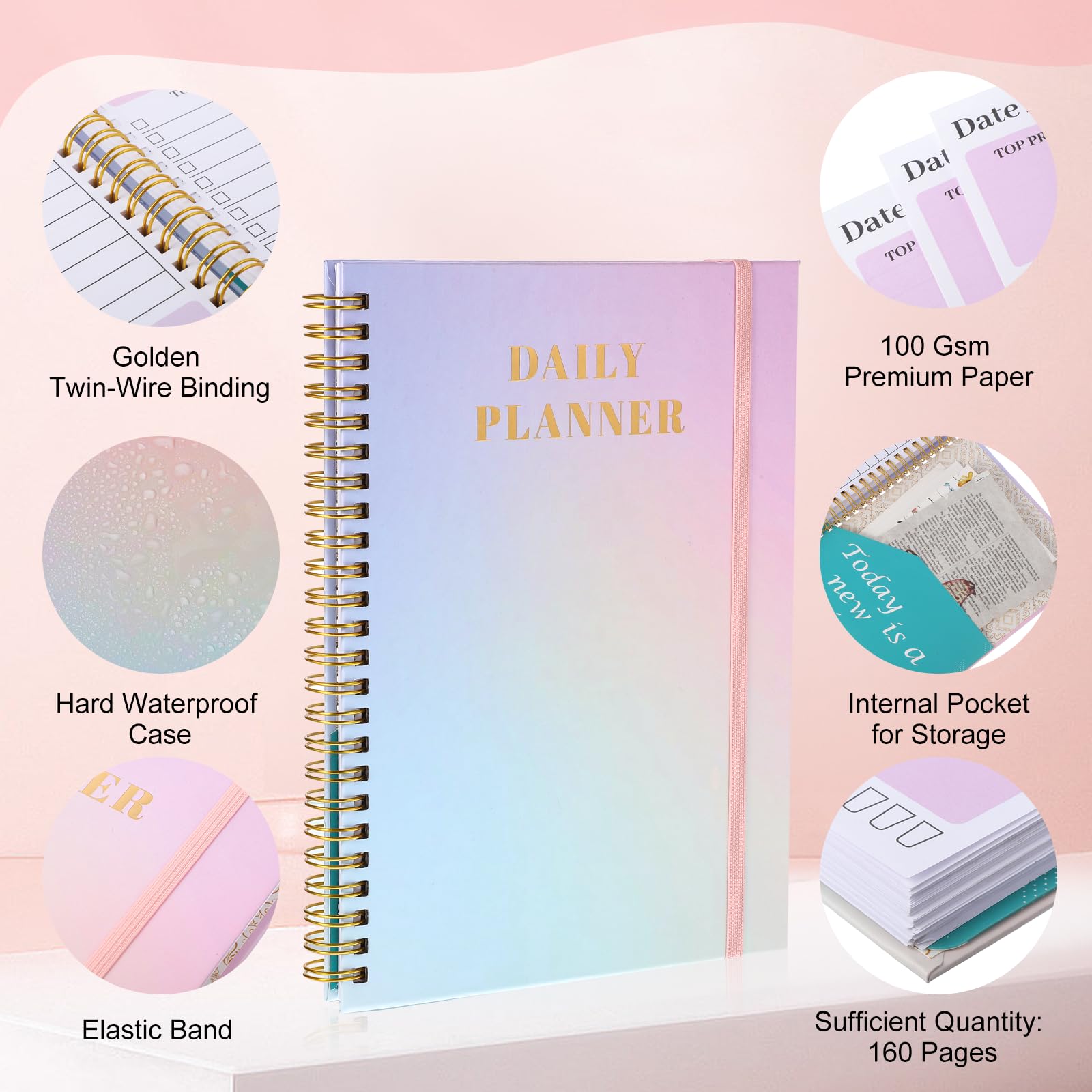 2025 Undated Daily Planner Notebook - A5 To Do List Organizer with 160 Pages & 219 Stickers | Weekly & Monthly Planner for Teachers, Students, Gym, Work & Budget Tracking | Perfect for Productivity, Goal Setting & Time Management
