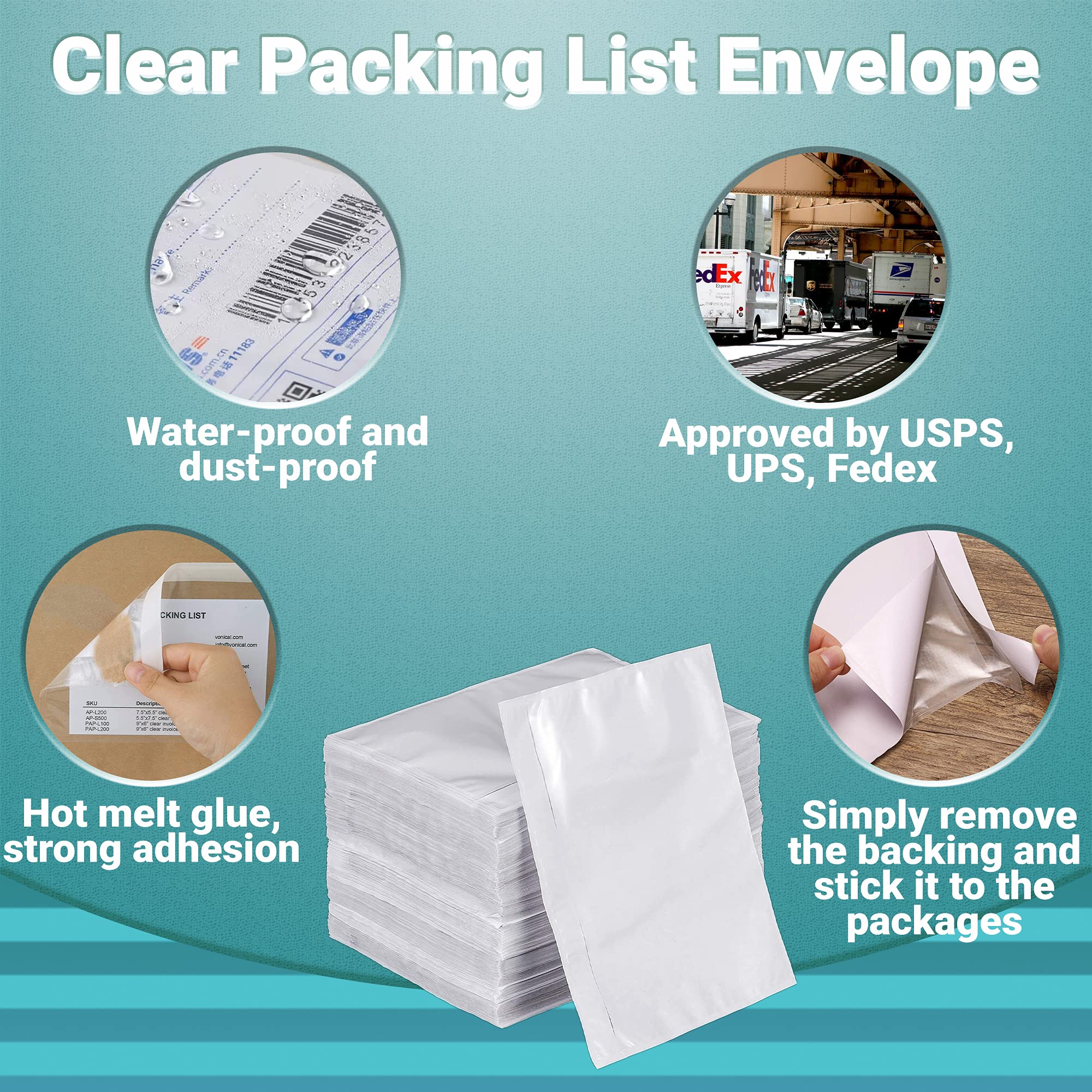 APQ Clear Top Loading Packing List Envelopes, 10.75 x 6.75 Inches - 500 Pack Self-Seal Plastic Shipping Label Pouches - Durable Document Mailing Envelopes for Ecommerce, Business & Office Use