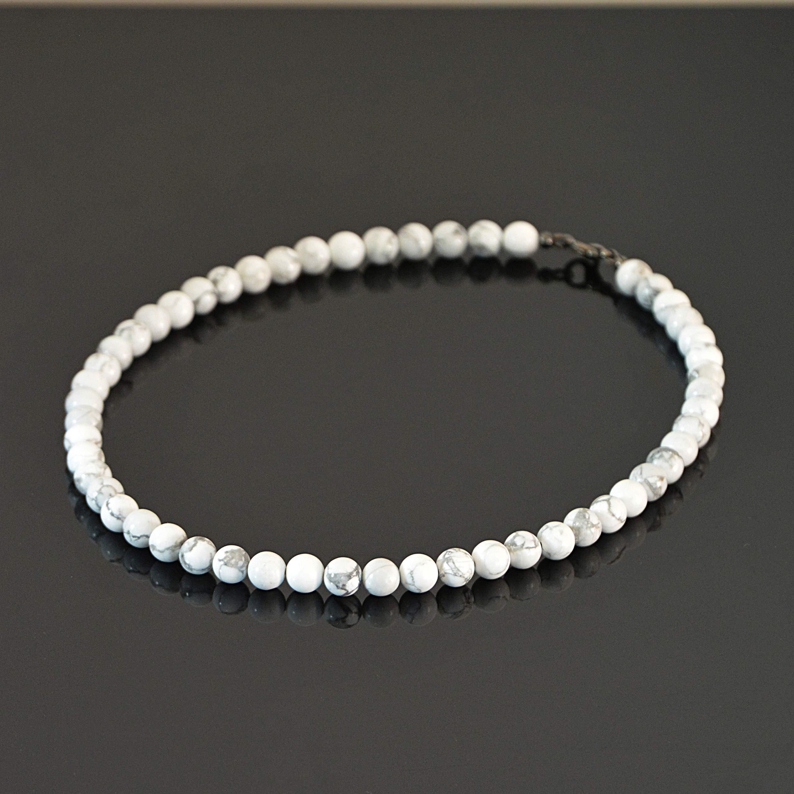 Handmade Howlite Stone Beaded Choker Necklace for Men - 19 Inch Natural White Beaded Jewelry, Perfect Gift for Boyfriend, Husband & Fathers - Ideal for Weddings, Parties & Casual Wear
