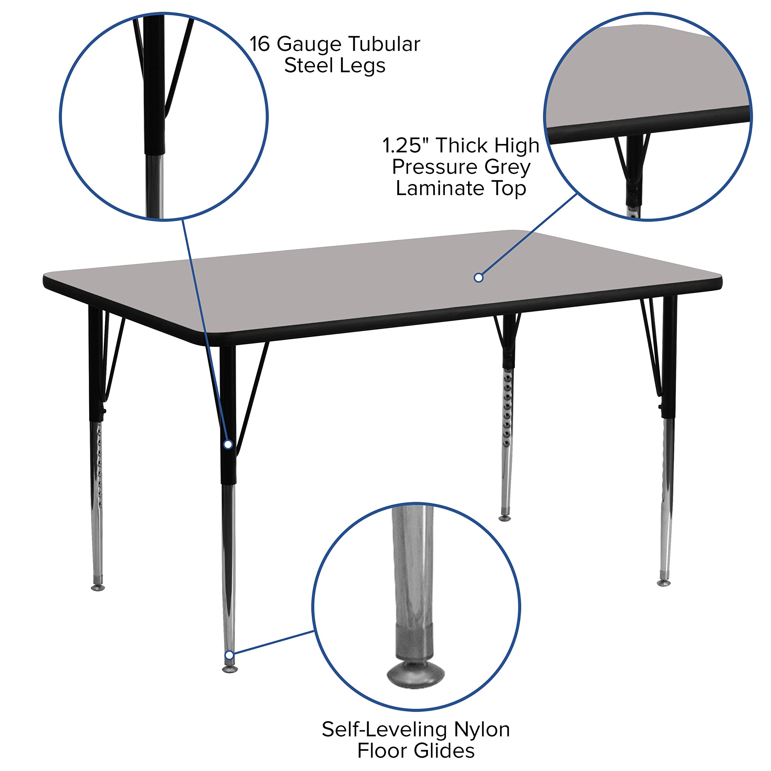 EMMA + OLIVER 24x60 Inch Grey HP Laminate Adjustable Activity Table - Perfect for Classrooms, Offices, and Home Study Spaces