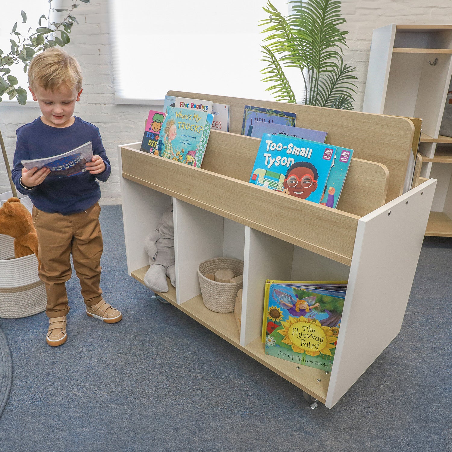 Elevated™ Mobile Book Storage Island WB1937 - Rolling Book Cart with Wheels for Home, Office, or Classroom Organization