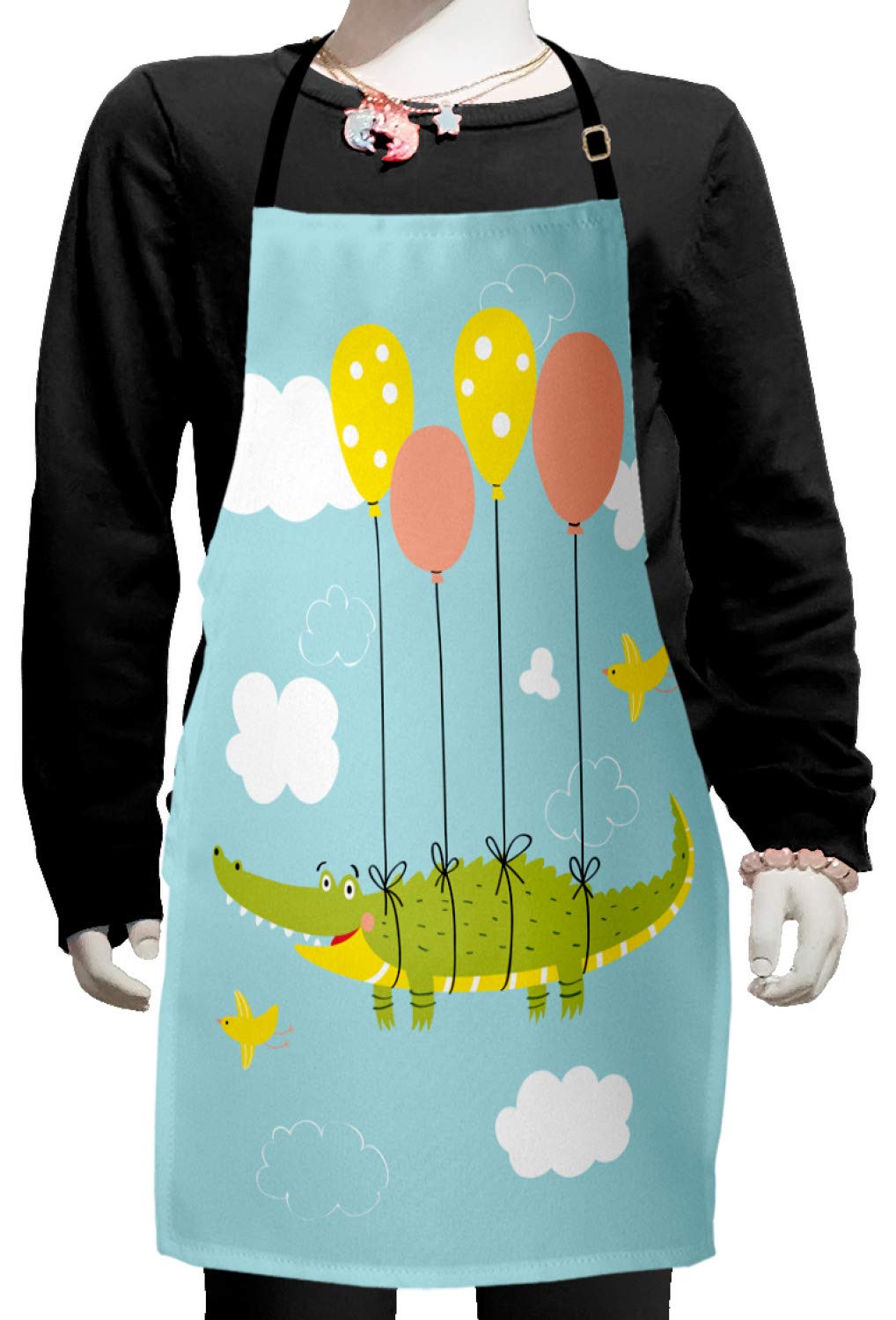 Ambesonne Alligator Apron - Adjustable Bib Apron with Crocodile Balloon Print for Baking, Painting & Cooking - Light Blue Multi-Color Small Apron - Perfect for Home Chefs, Artists & DIY Enthusiasts