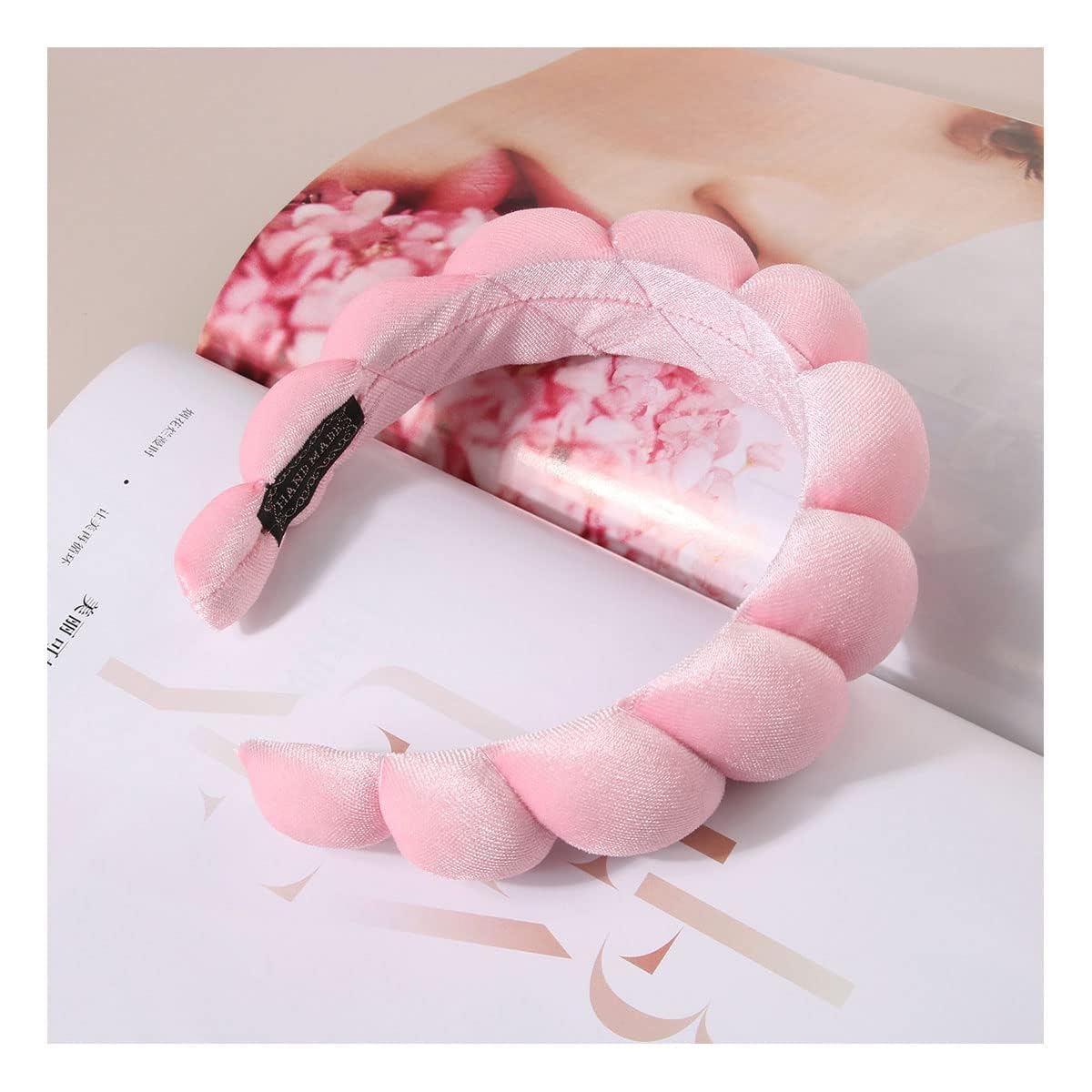 2 Pack Soft Puffy Makeup Headbands for Women & Girls - Non-Slip Spa Hair Bands for Face Washing, Skincare, Yoga & Relaxation (Black & Pink) - Perfect for Home Spa Days, Beauty Routines & Self-Care Sessions
