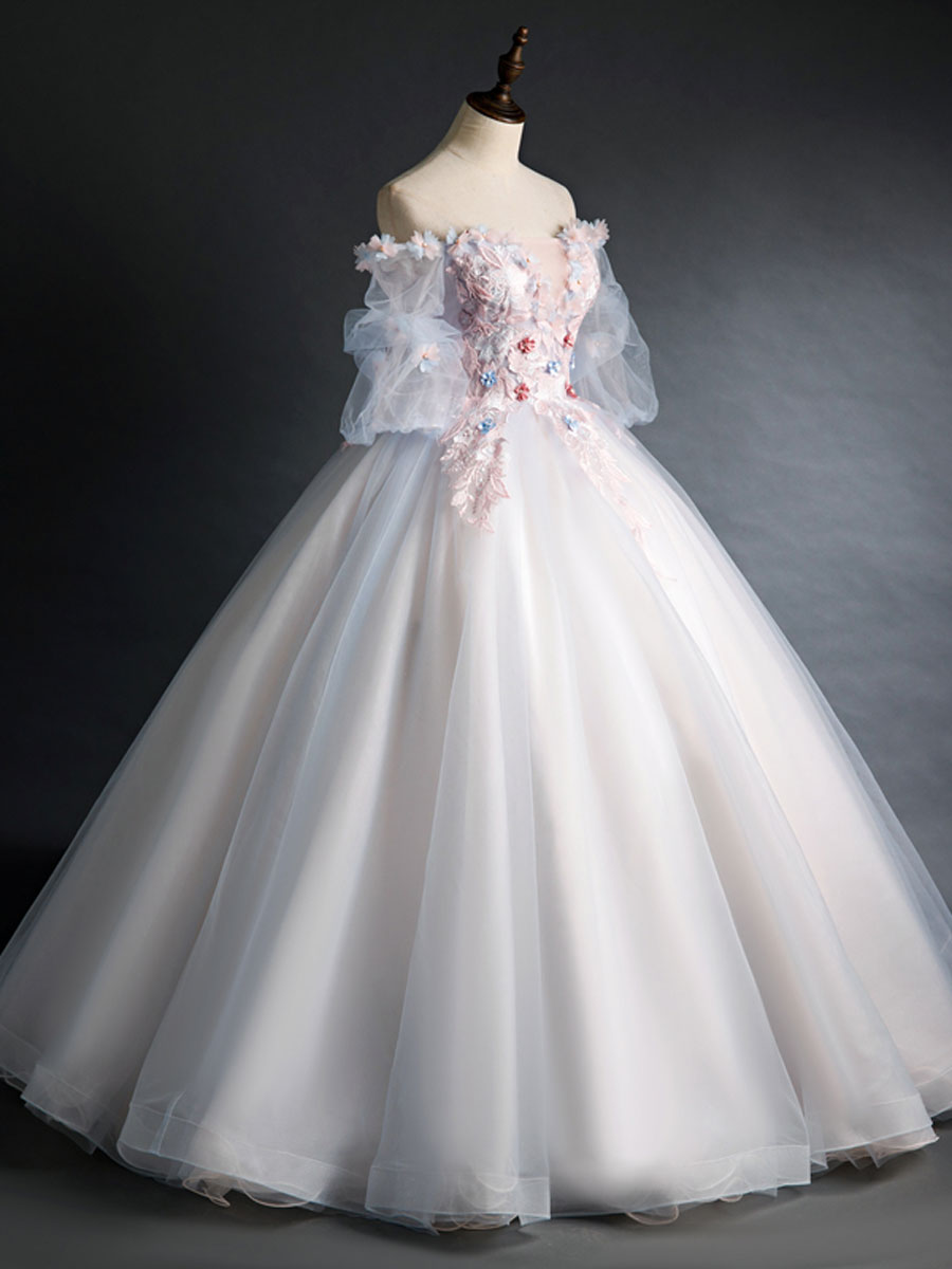 Elegant Pink Tulle Lace Applique Long Prom Dress for Sweet 16 Party, Formal Dance, Evening Gown & Special Occasions
