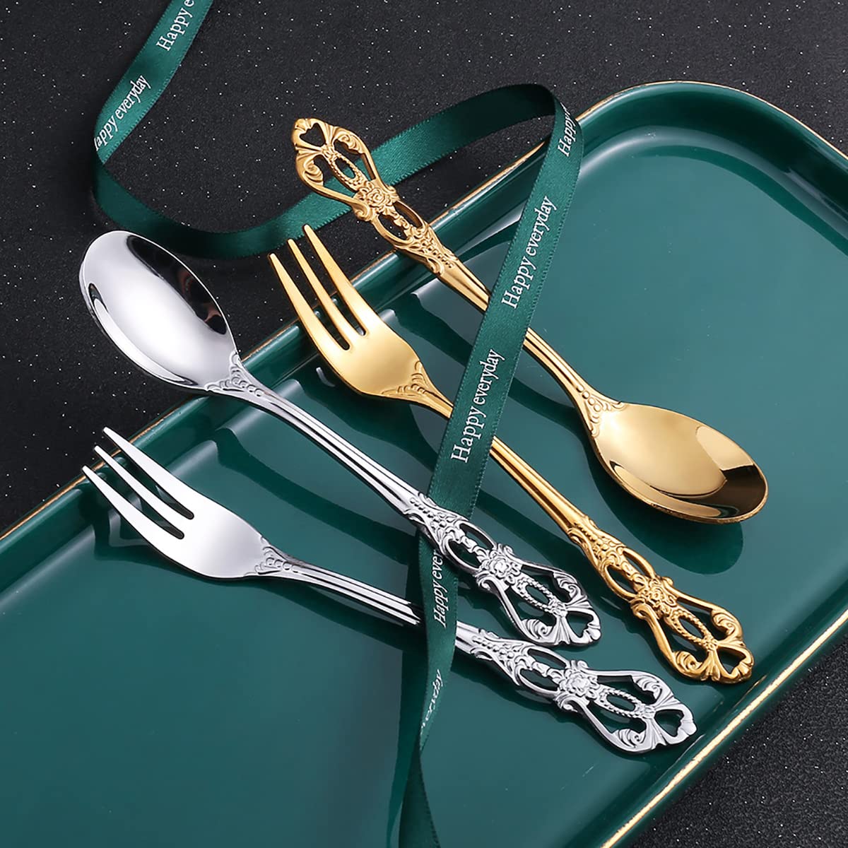 60-Piece Silverware Set for 12 - Retro Royal Palace Style Stainless Steel Flatware Cutlery Set with Knives, Spoons & Forks - Mirror Polished for Home, Kitchen, Restaurant, Hotel - Perfect for Fine Dining, Wedding Gifts & Elegant Table Settings