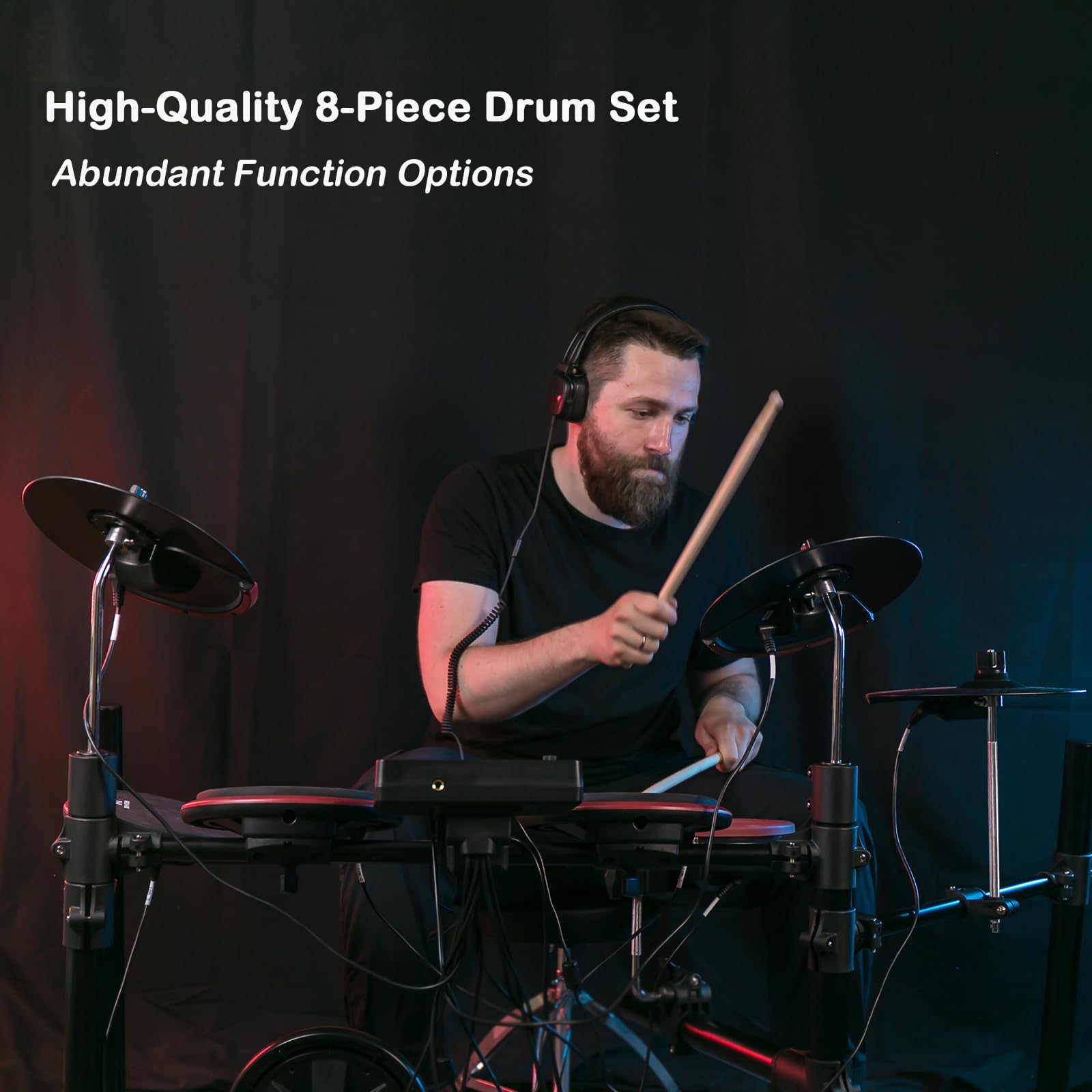 MUSTAR 10-Piece Electronic Drum Set with 225 Sounds - 8