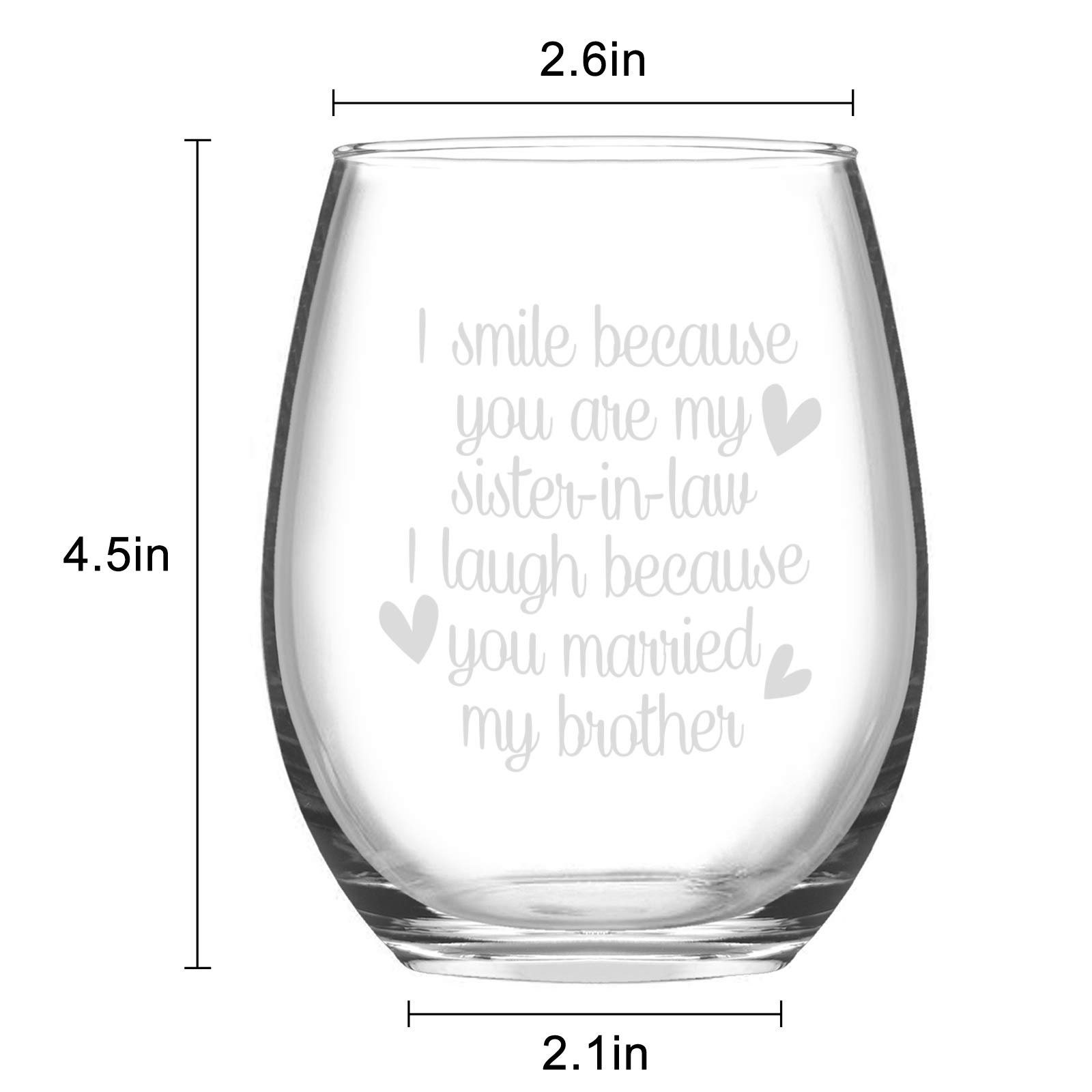 Funny Sister-in-Law Wine Glass Gift - 15Oz Stemless Wine Cup for Birthday, Bridal Shower, Wedding, Christmas - Perfect for Sister-in-Law, Bride & Women - Great for Parties, Celebrations & Relaxing at Home