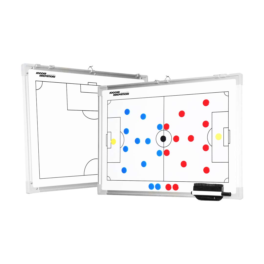 Deluxe Magnetic Soccer Coach Whiteboard - Dual Sided Dry Erase Tactical Board with Full Field & Enlarged Half Field | Perfect for Soccer Training, Coaching Sessions & Game Strategy Planning