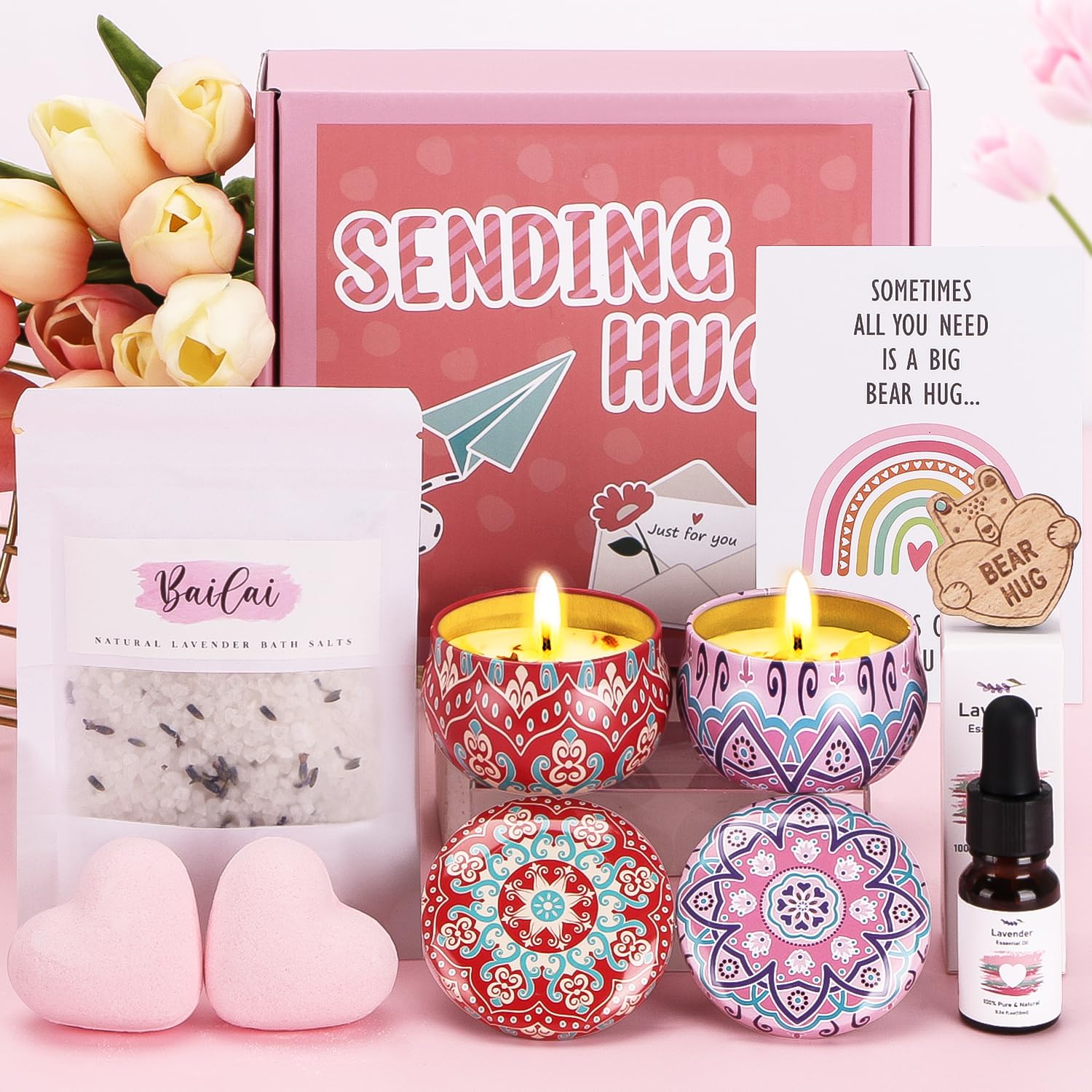 Pamper Gifts for Women - Birthday Relaxation Spa Bath Set with Pocket Hug Token | Thoughtful Care Package for Her, Best Friend, Get Well Soon | Perfect for Self-Care, Gift Giving & Stress Relief