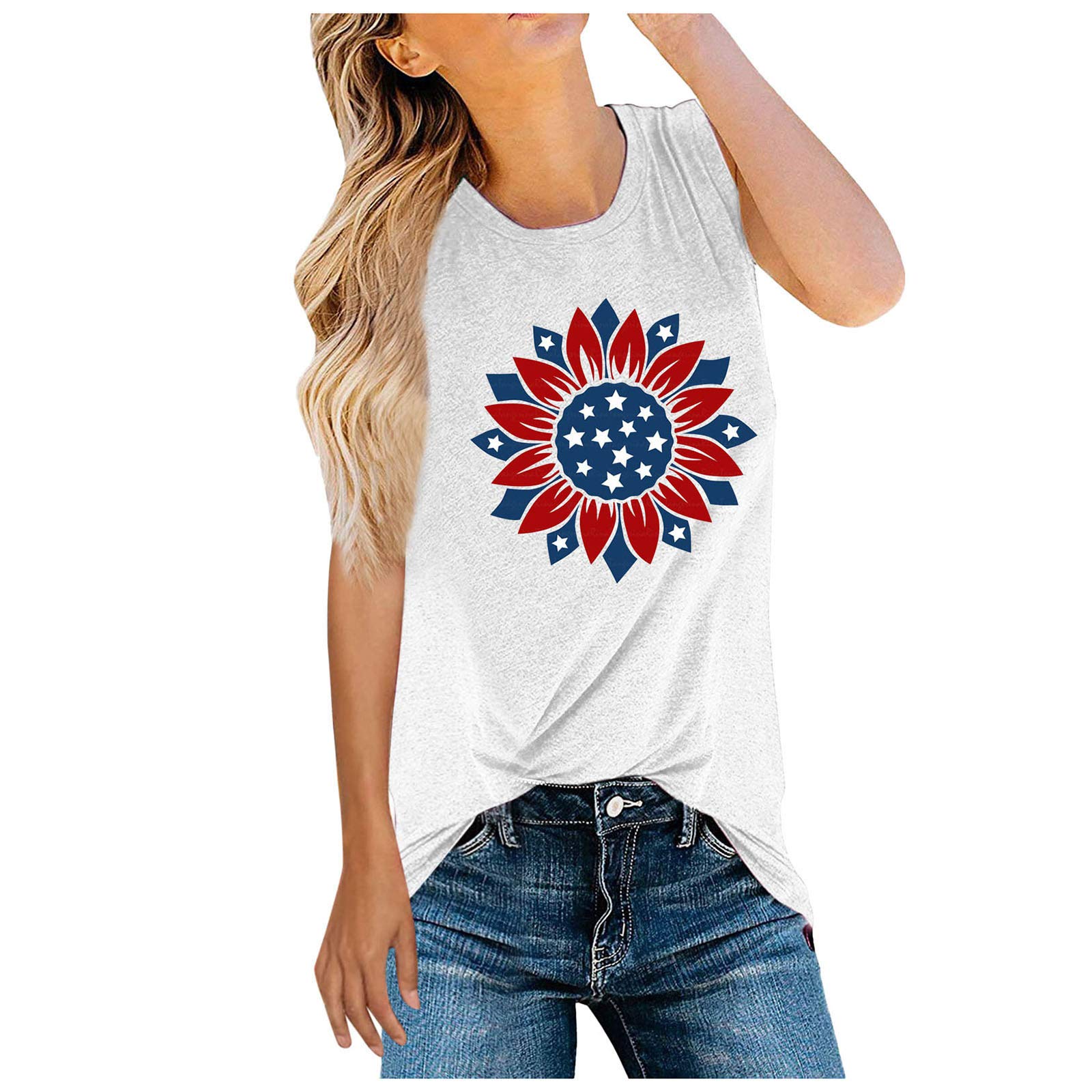 Women's 4th of July Printed Casual Summer Tank Tops - Patriotic American Flag Design Blouse for BBQ, Beach & Independence Day Celebrations